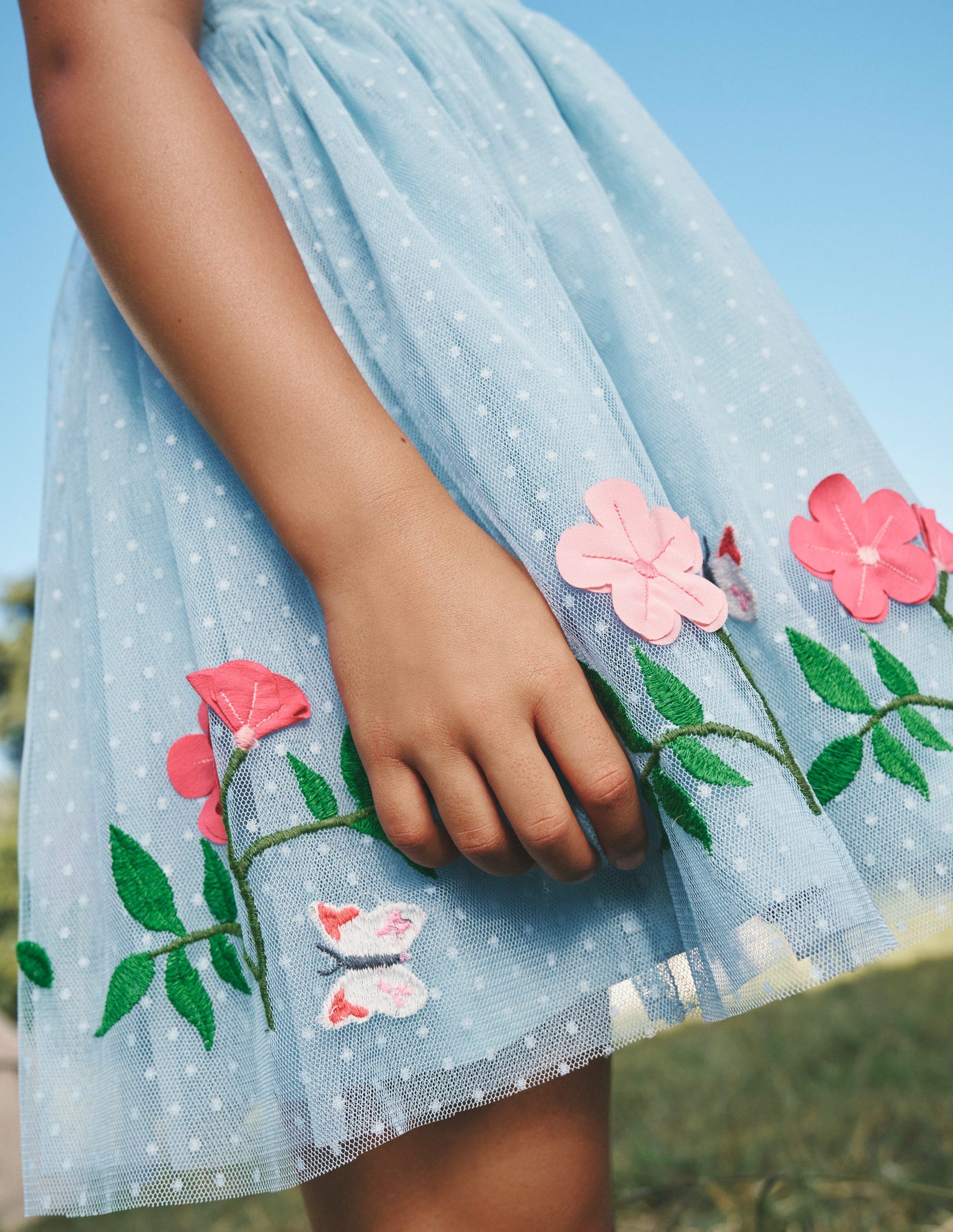 Tulle Cross-Back Dress-Vintage Blue Flowers-5