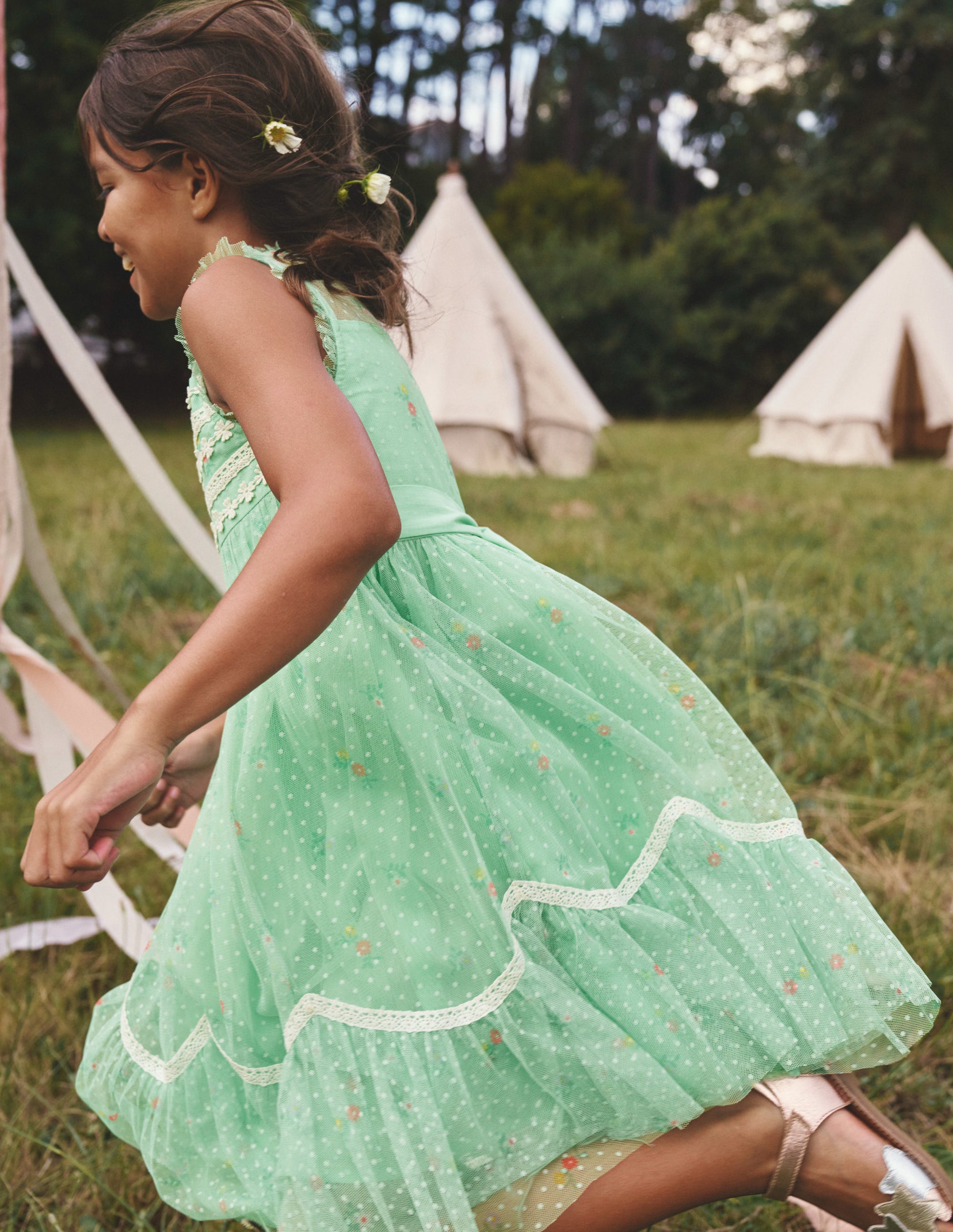 Scallop Hem Tulle Dress-Pistachio Green - Image 3