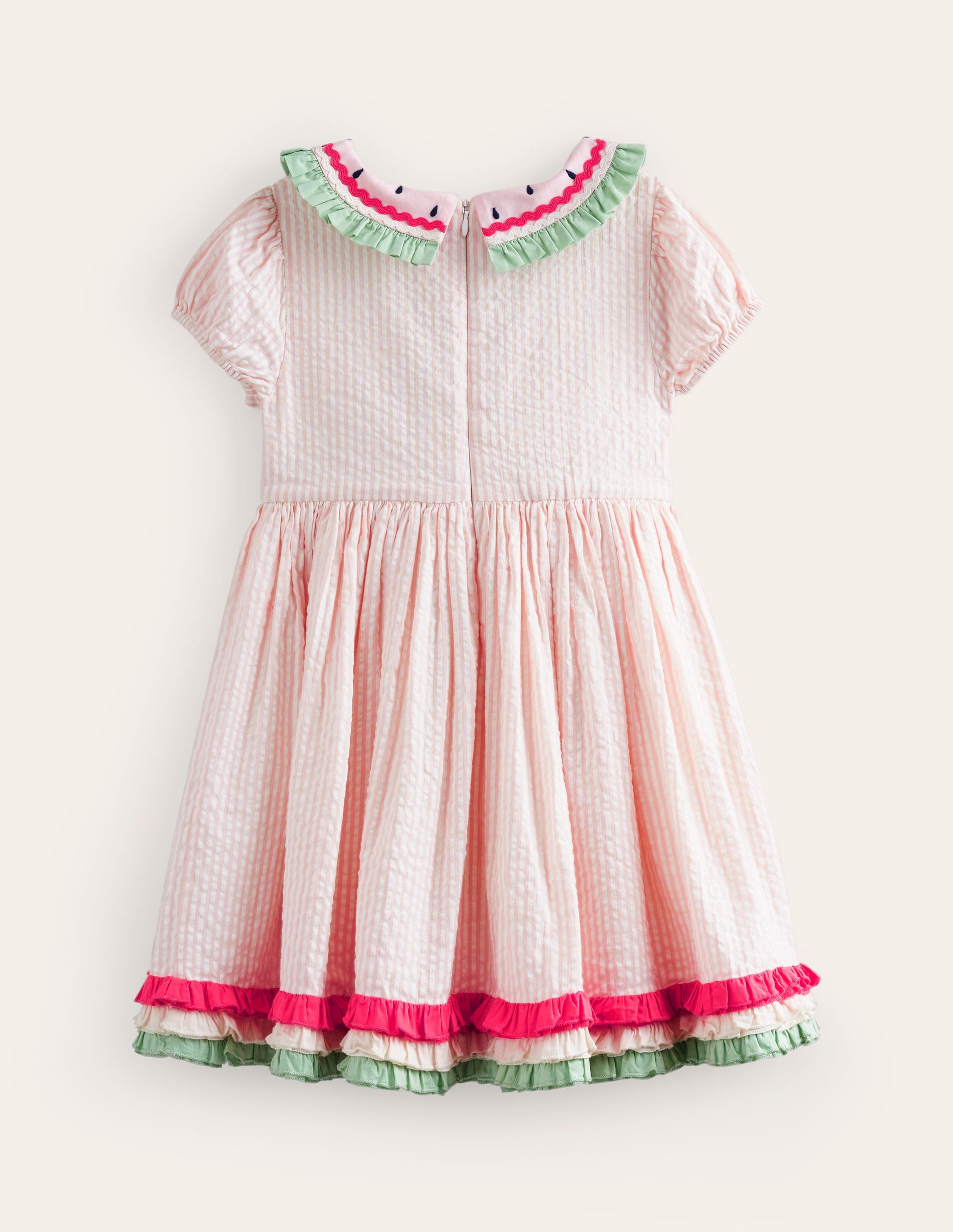 Collared Seersucker Dress-Ballet Pink/ Ivory Stripe-2
