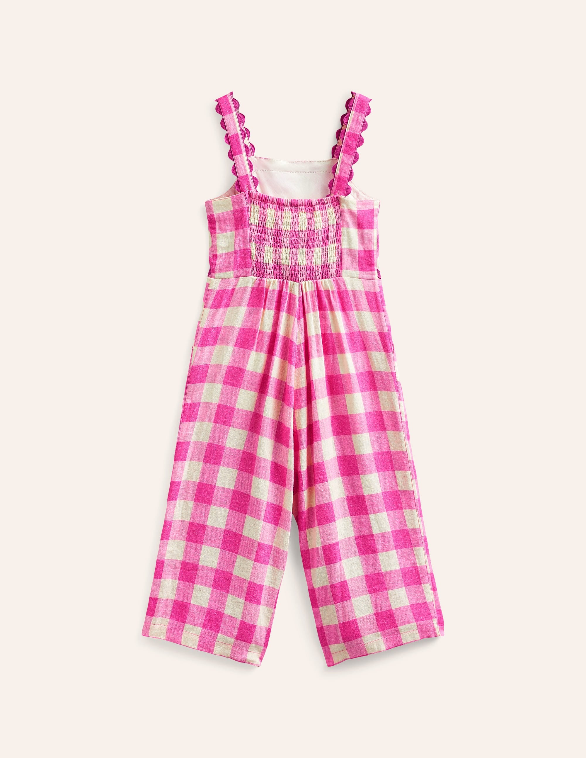 Wide Leg Ric Rac Jumpsuit-Pink Gingham - Image 2