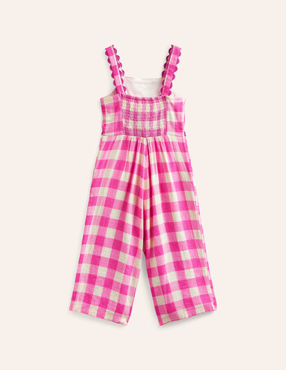 Wide Leg Ric Rac Jumpsuit-Pink Gingham-2