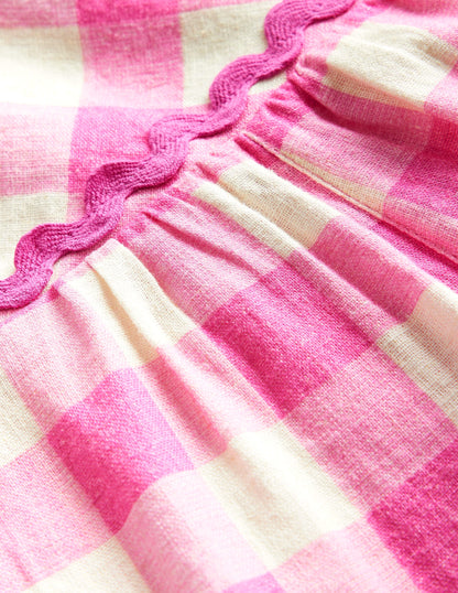 Wide Leg Ric Rac Jumpsuit-Pink Gingham-3