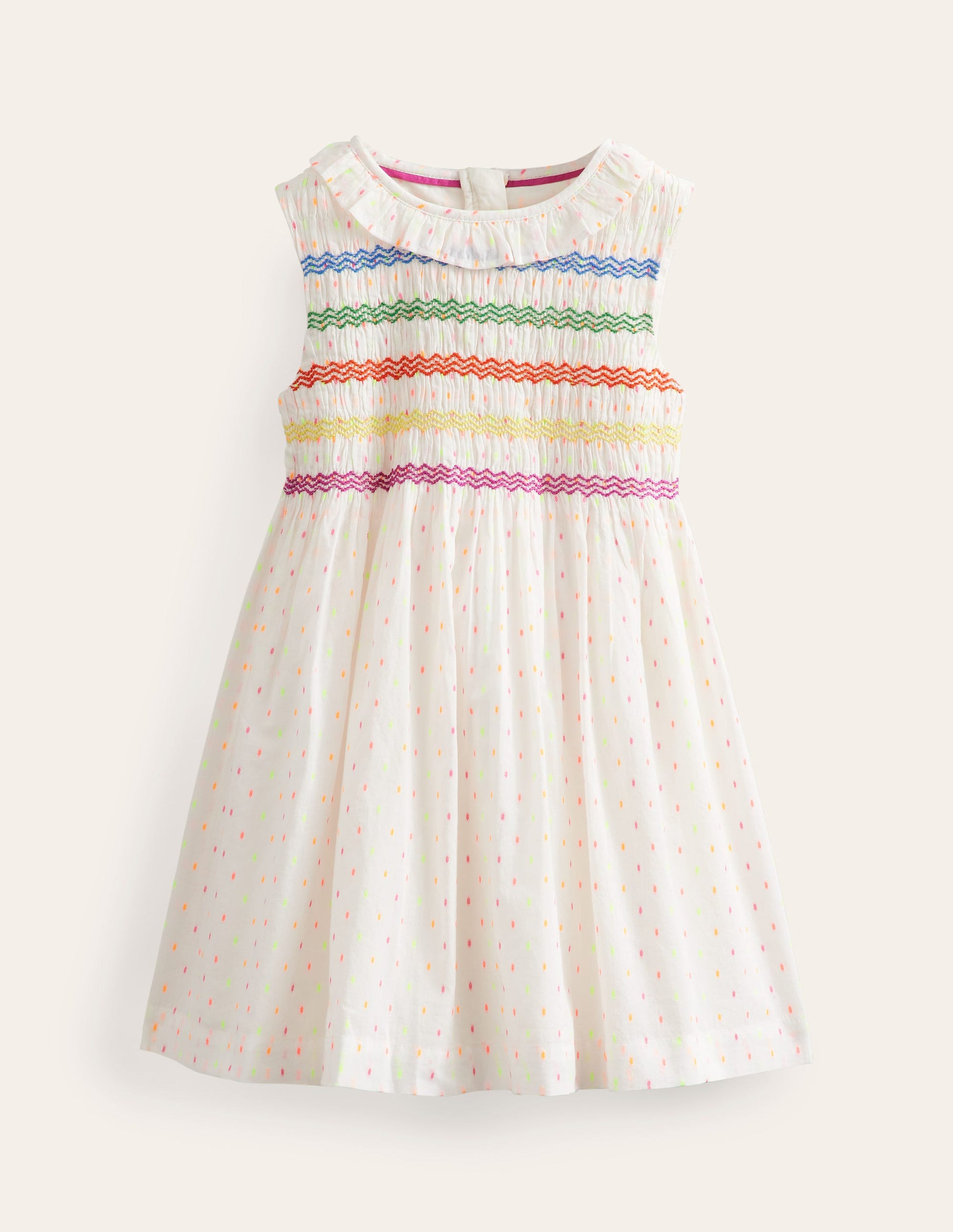 Smocked Bodice Dress-Ivory Dobby-1