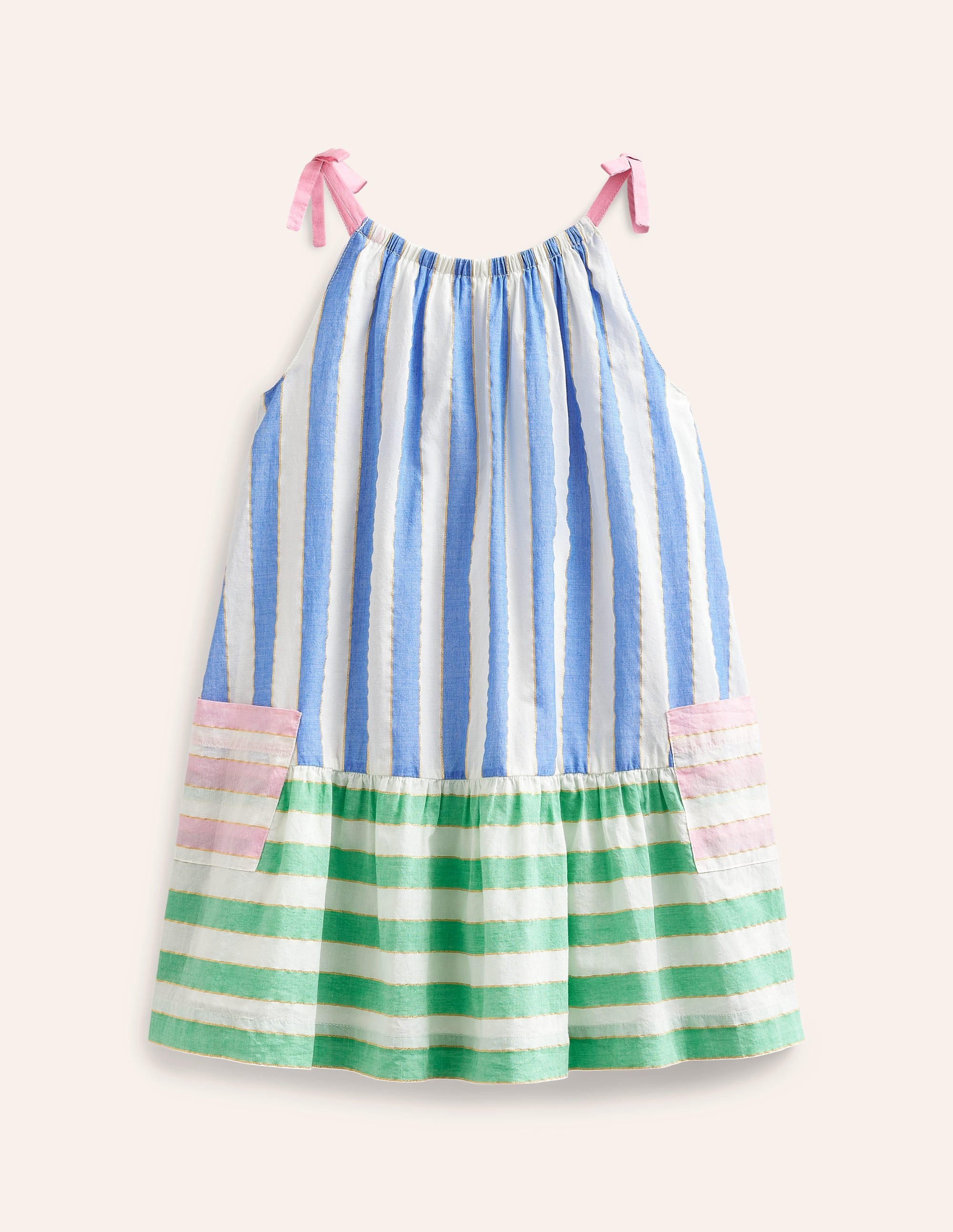 Fun Stripe Strappy Dress-Blue Lurex Stripe - Image 1