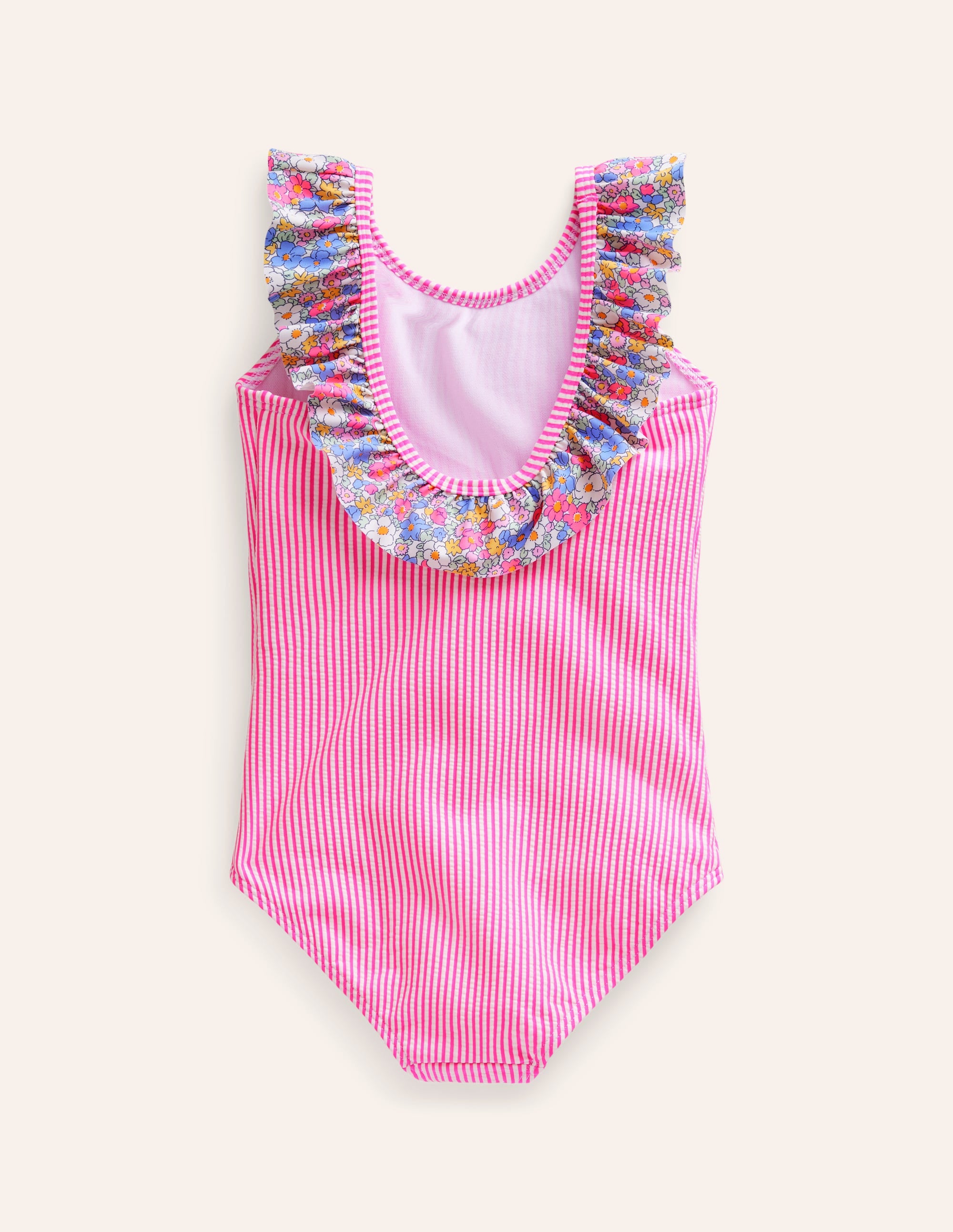 Frill Neck Swimsuit-Festival Pink Ticking Stripe - Image 2