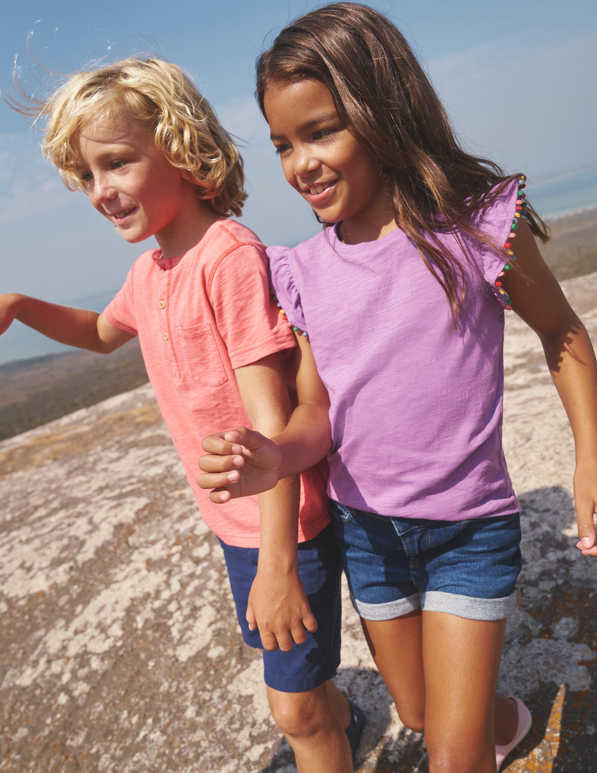 Pom Trim T-Shirt-Purple-4