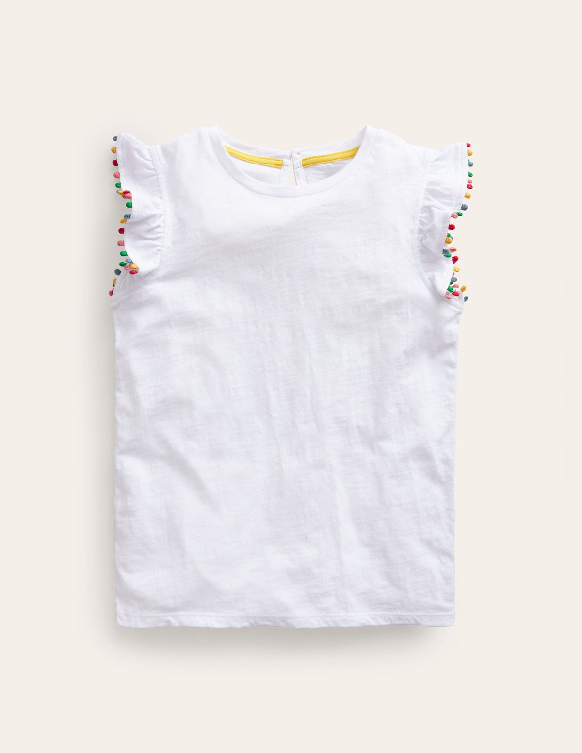 Pom Trim T-Shirt-White - Image 1