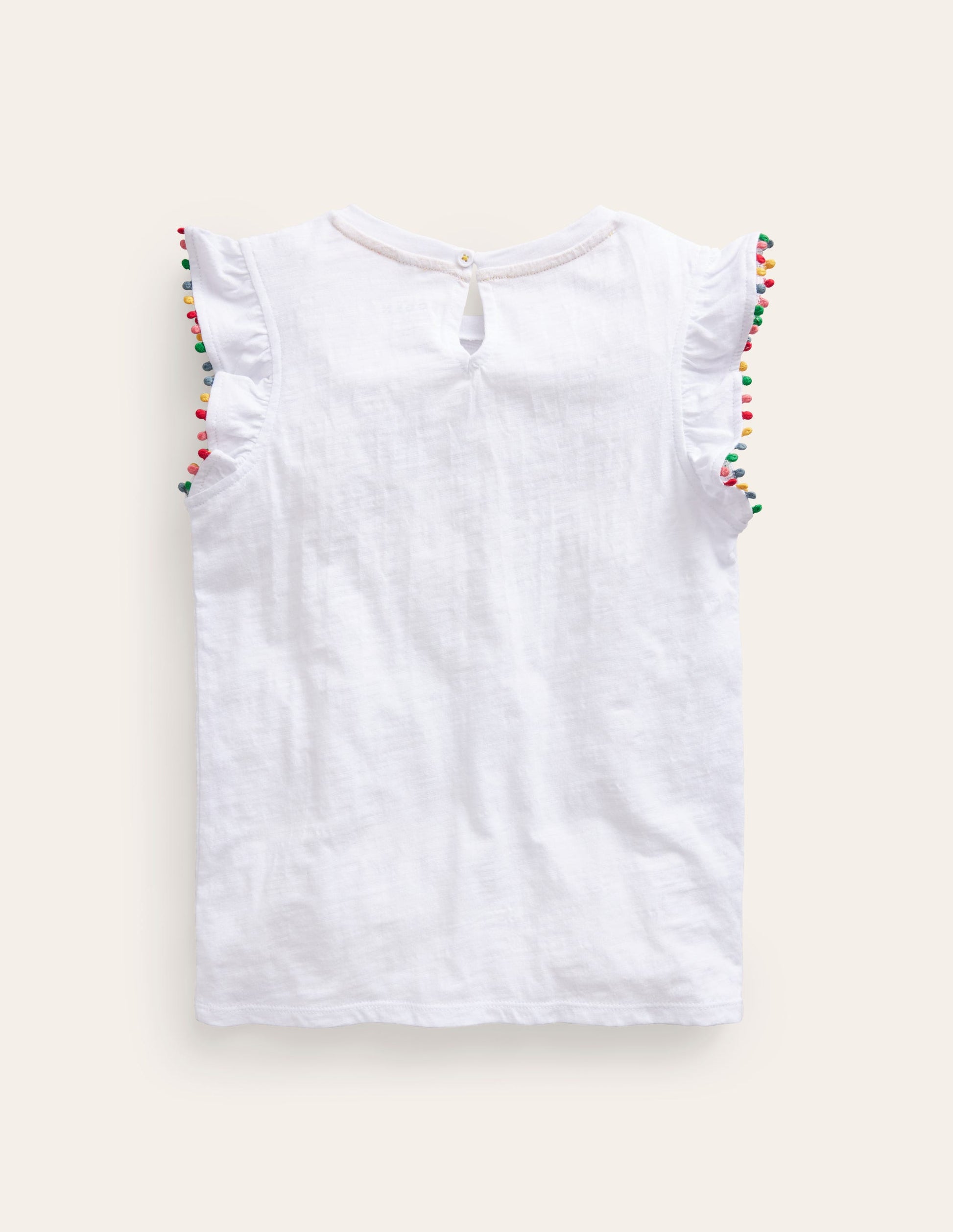 Pom Trim T-Shirt-White-2