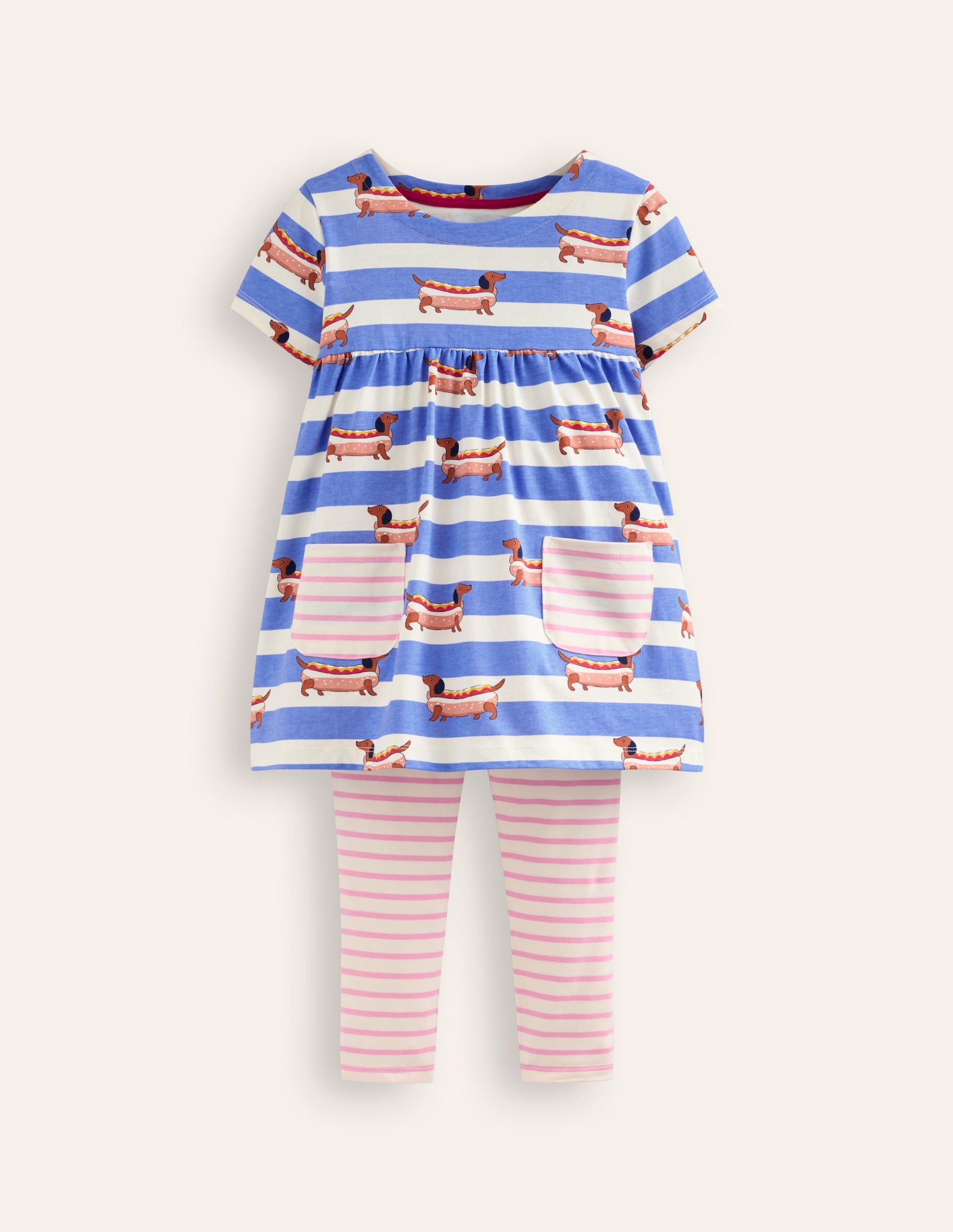 Short Sleeve Printed Tunic Set-Surf Blue Hot Dog-1