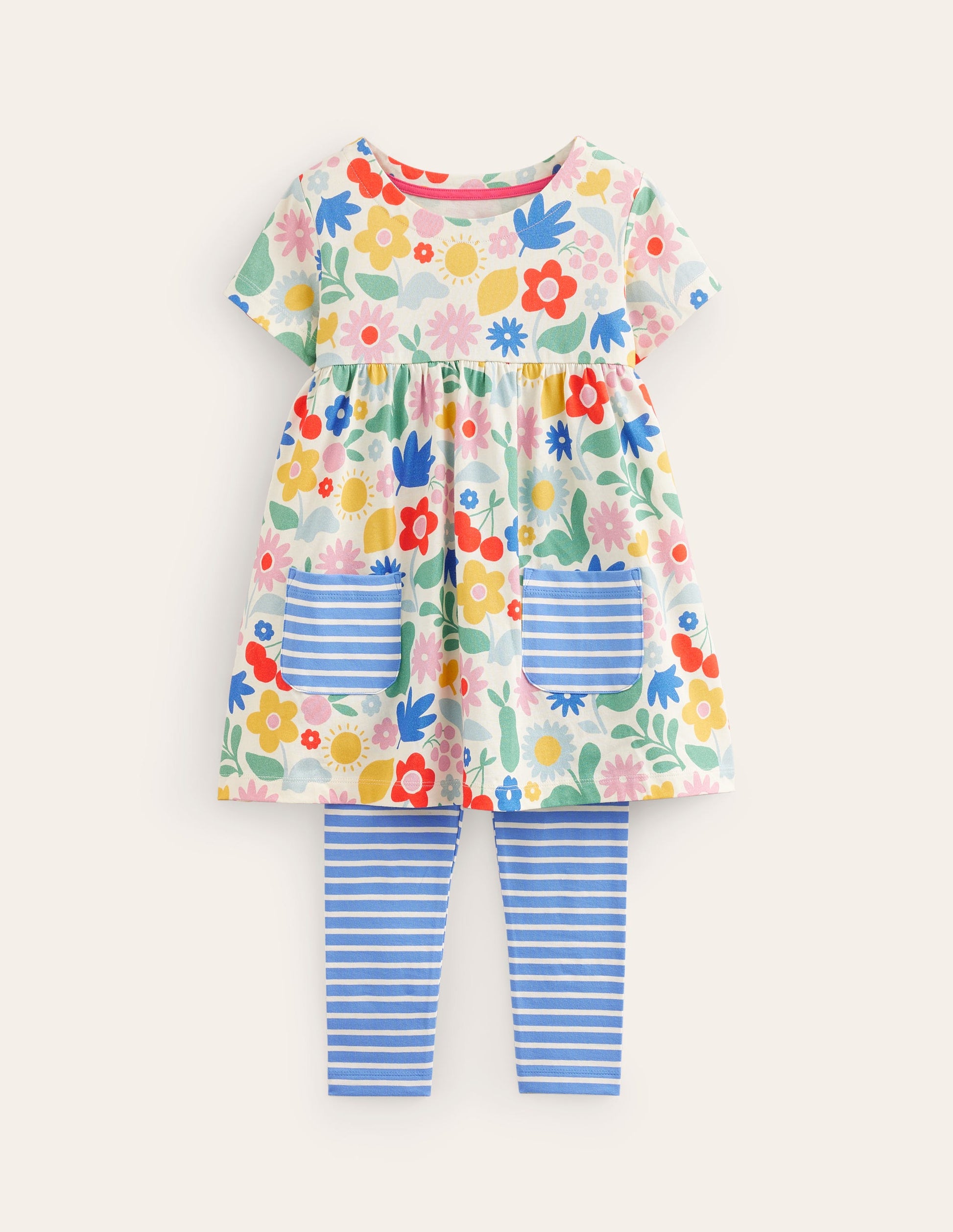 Short Sleeve Printed Tunic Set-Multi Holiday Stencil-1
