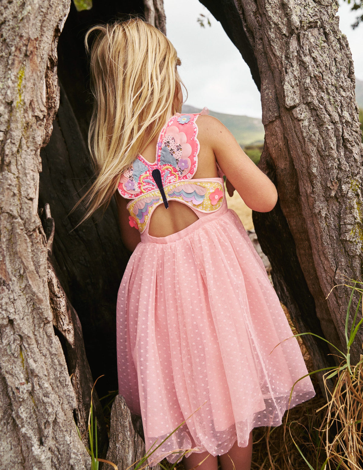 Tulle Appliqué Back Dress-Ballet Pink Butterfly-4