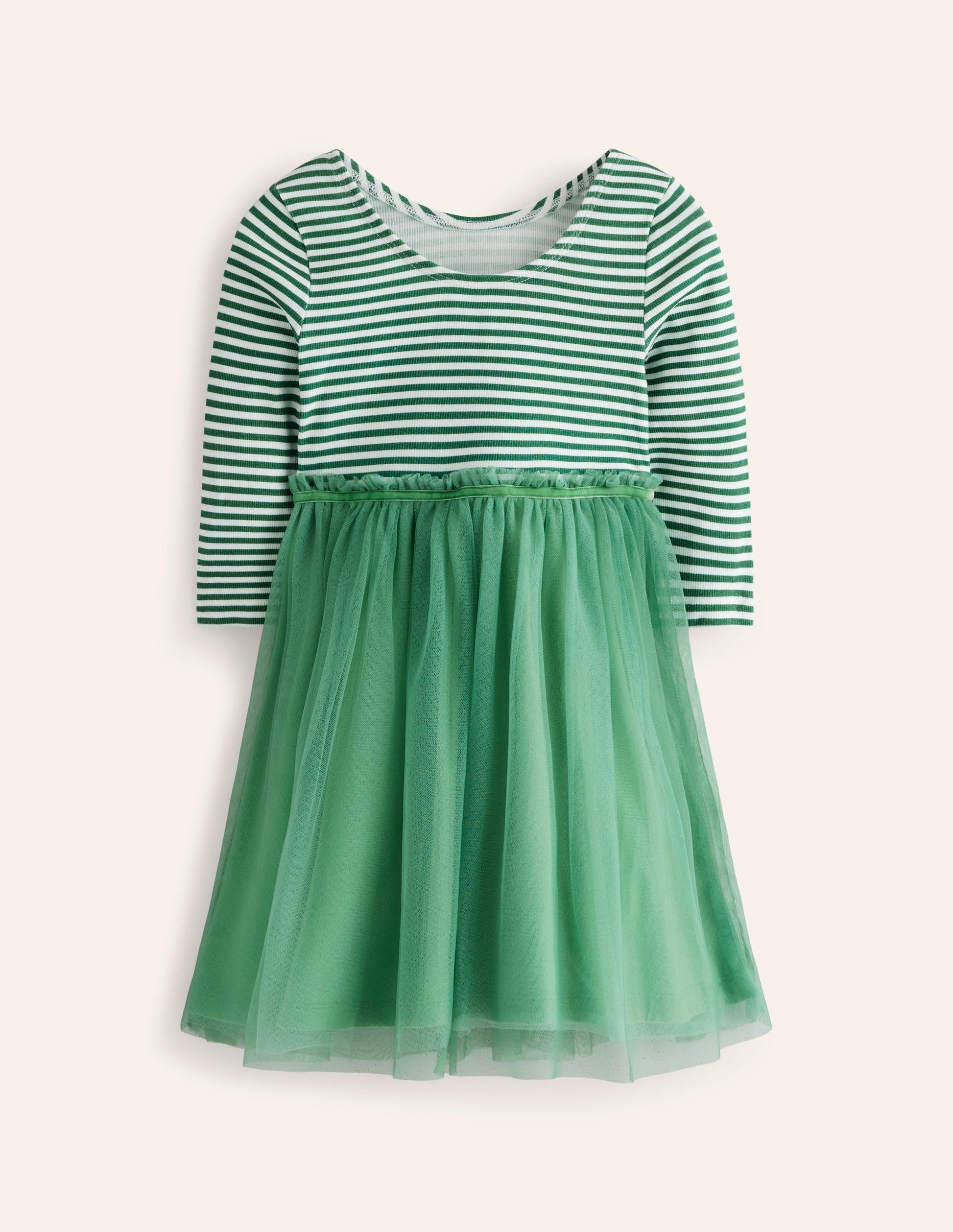 Rib Jersey Tulle Dress-Green-2