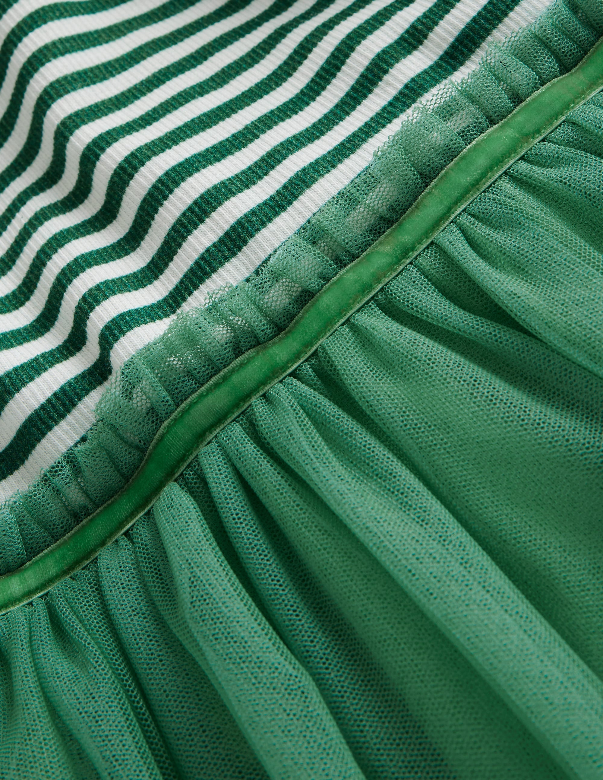 Rib Jersey Tulle Dress-Green - Image 3