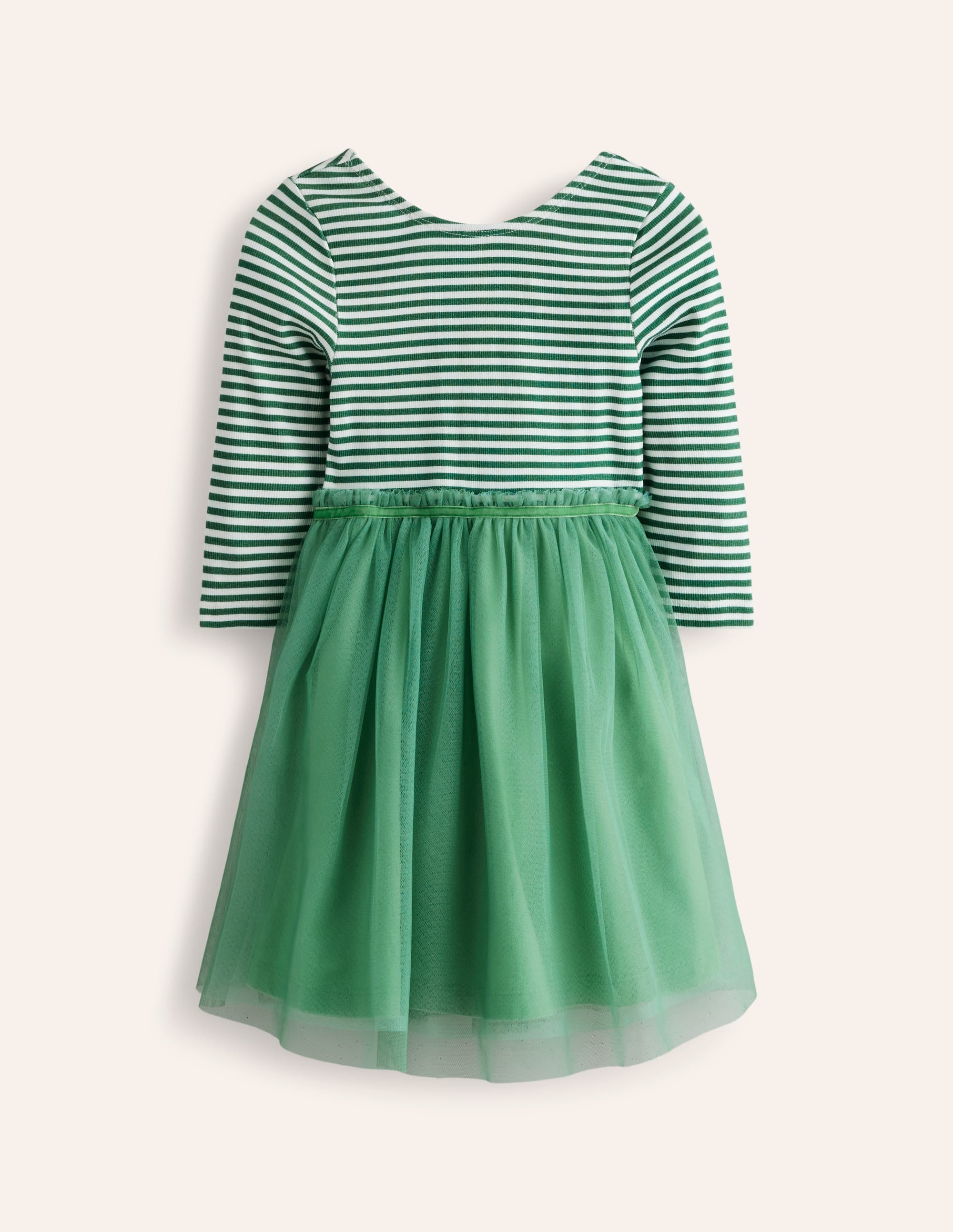 Rib Jersey Tulle Dress-Green - Image 1