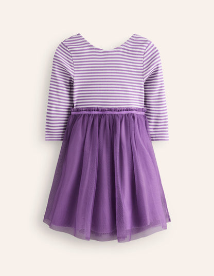 Rib Jersey Tulle Dress-Purple-1