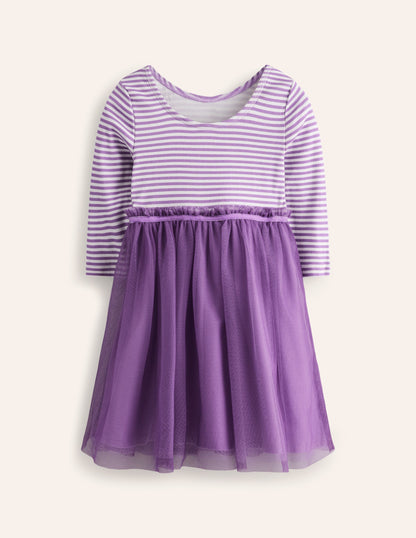 Rib Jersey Tulle Dress-Purple-2