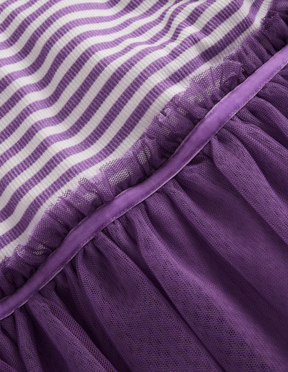 Rib Jersey Tulle Dress-Purple-3