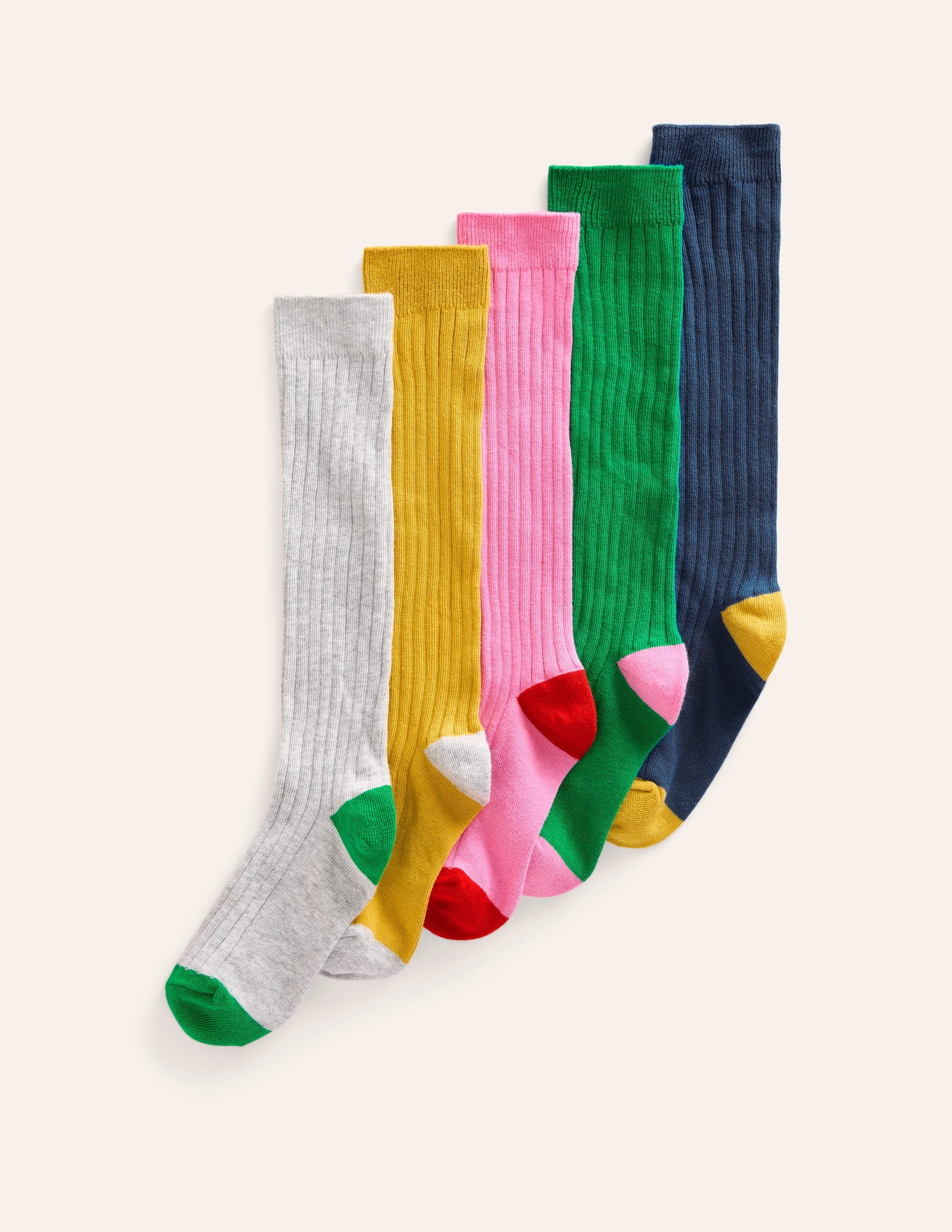 5-Pack Ribbed Knee High Socks-Rainbow - Image 1