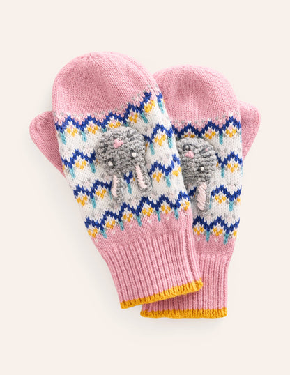 Fair Isle Novelty Mittens-Vintage Pink Bunnies-1