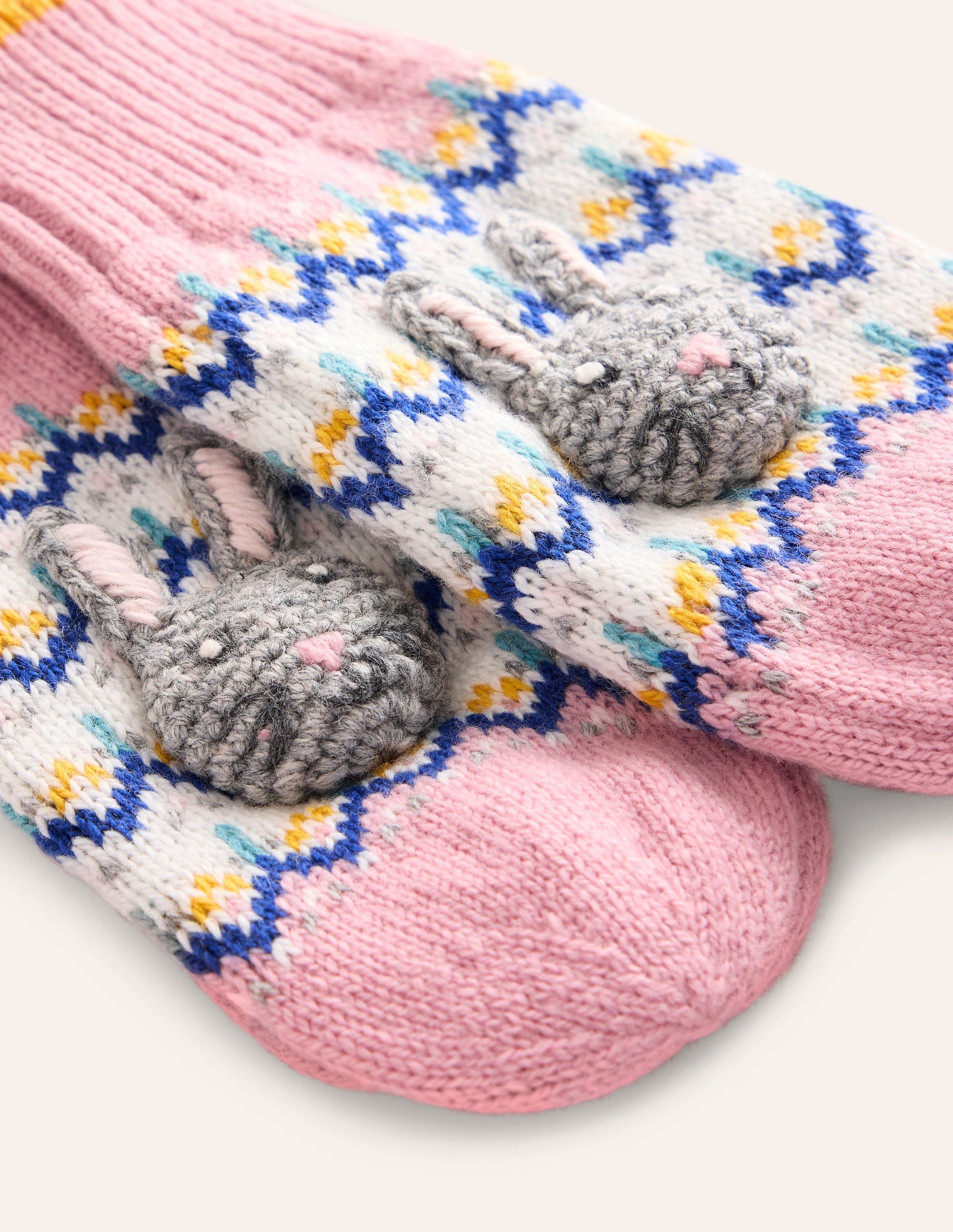 Fair Isle Novelty Mittens-Vintage Pink Bunnies-2