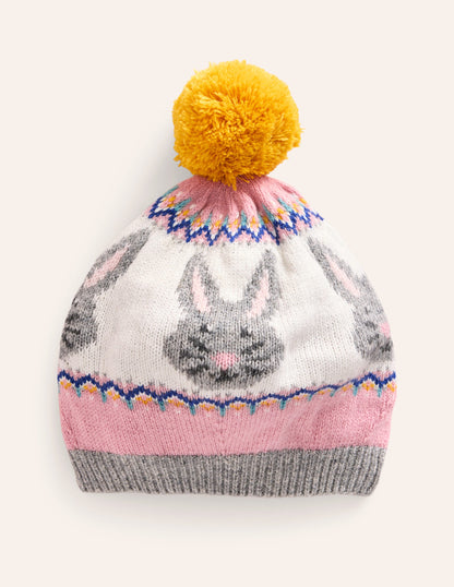 Fair Isle Knitted Beret-Vintage Pink Bunnies-1
