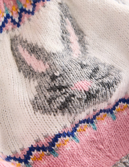 Fair Isle Knitted Beret-Vintage Pink Bunnies-2