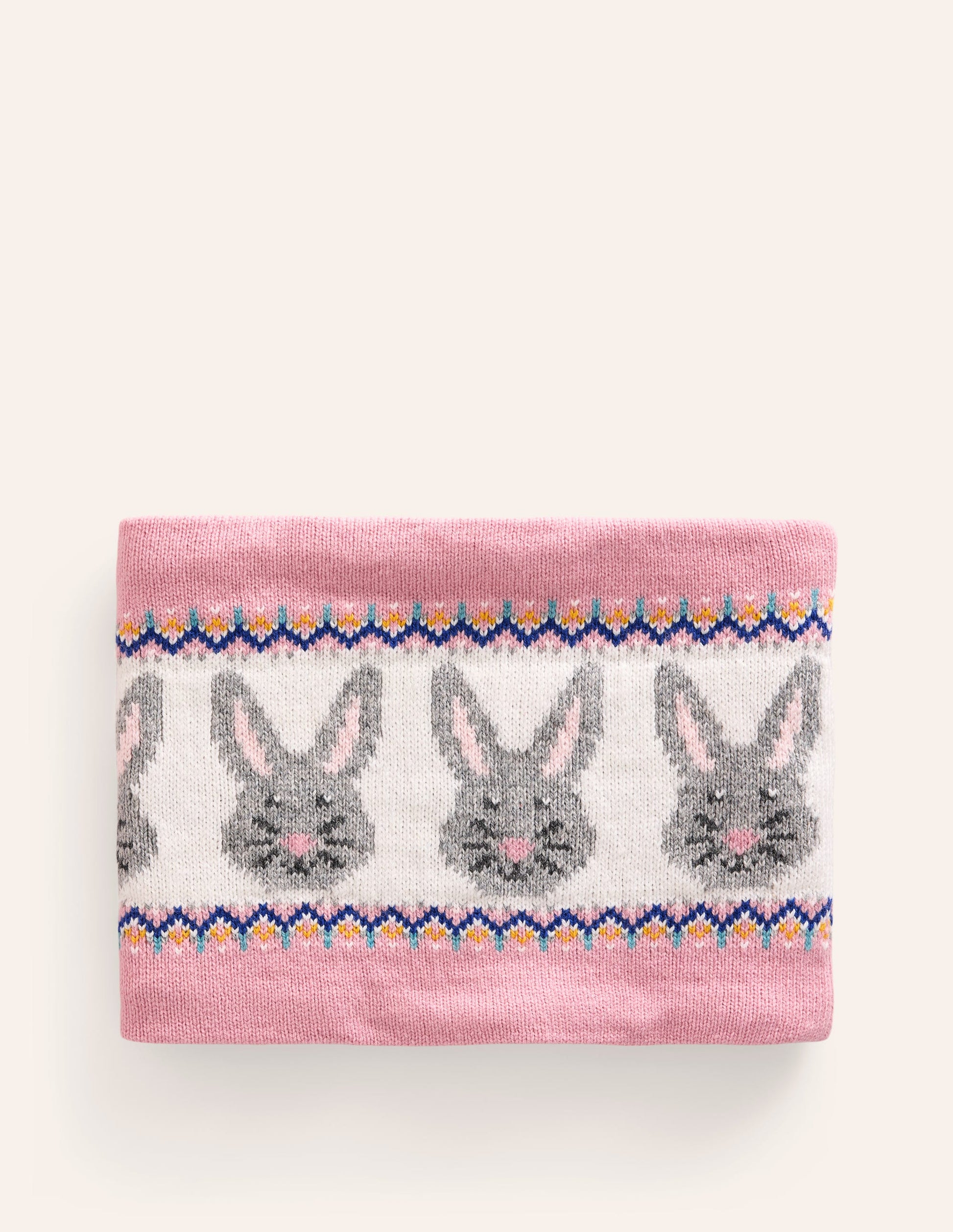 Fair Isle Knitted Snood-Vintage Pink Bunnies-1