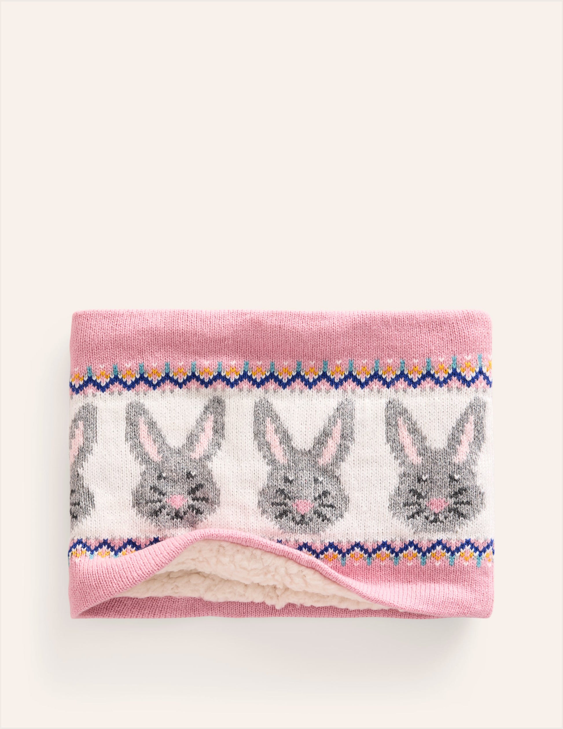 Fair Isle Knitted Snood-Vintage Pink Bunnies-3