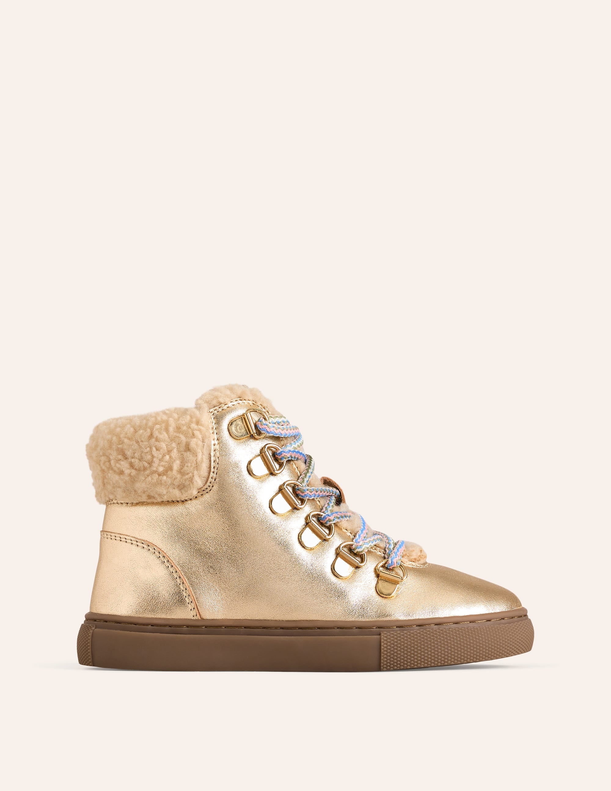 Cosy Leather Lace Up Boots-Pale Gold - Image 1