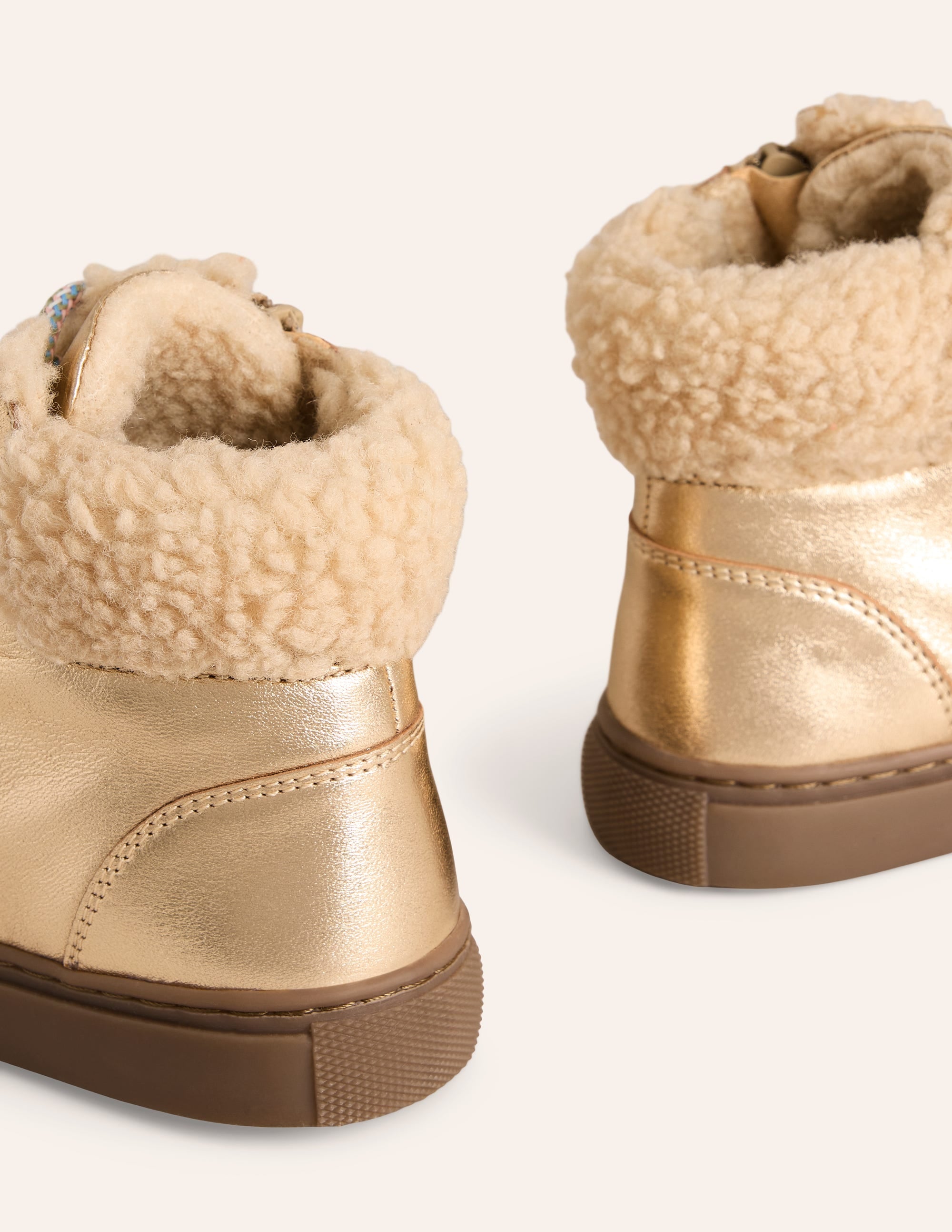Cosy Leather Lace Up Boots-Pale Gold - Image 3