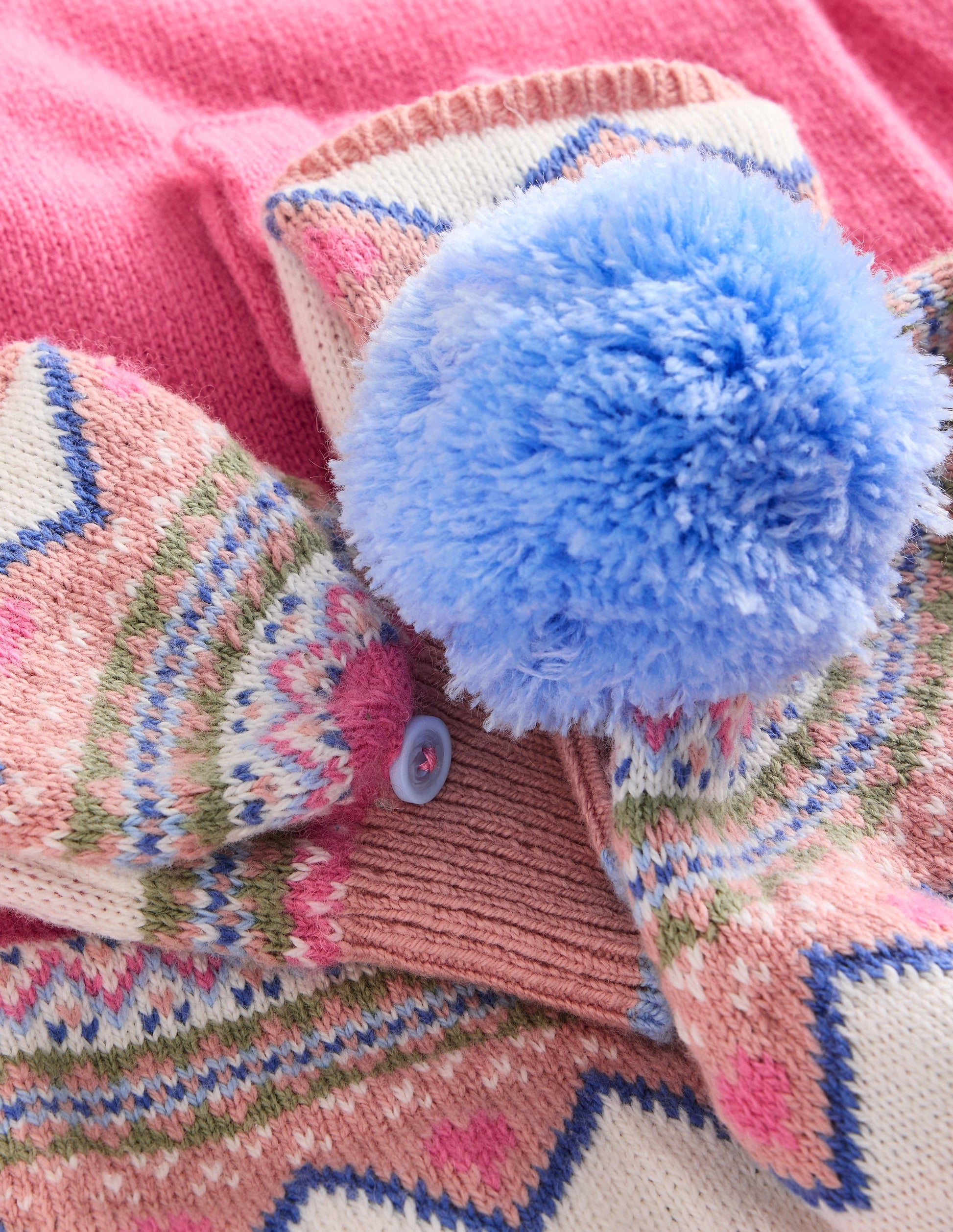 Fair Isle Knitted Set-Rose Petal Pink Flowers-2