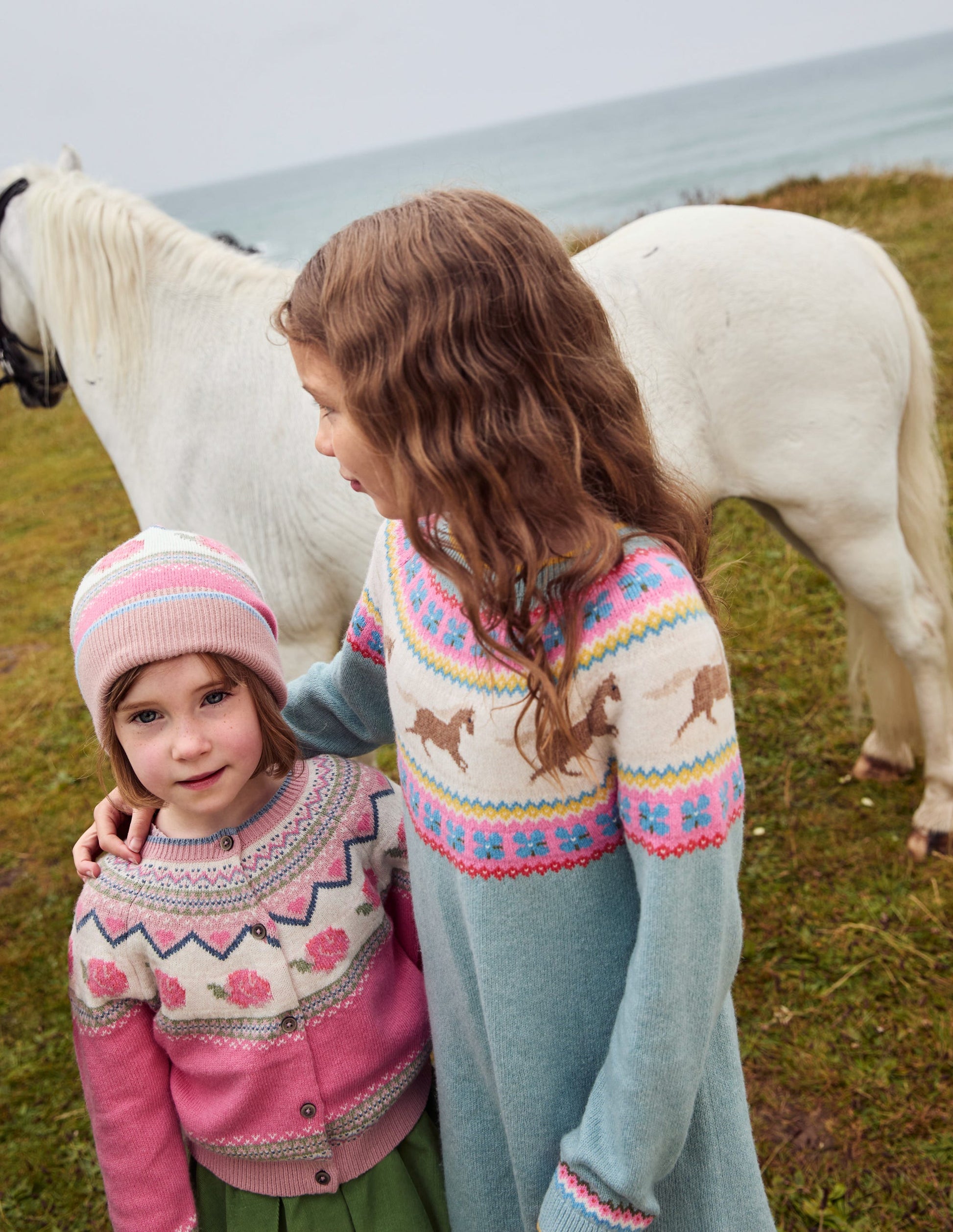Fair Isle Knitted Set-Rose Petal Pink Flowers-3