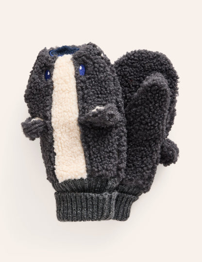 Novelty Borg Mittens-Kingfisher Blue Badger-1