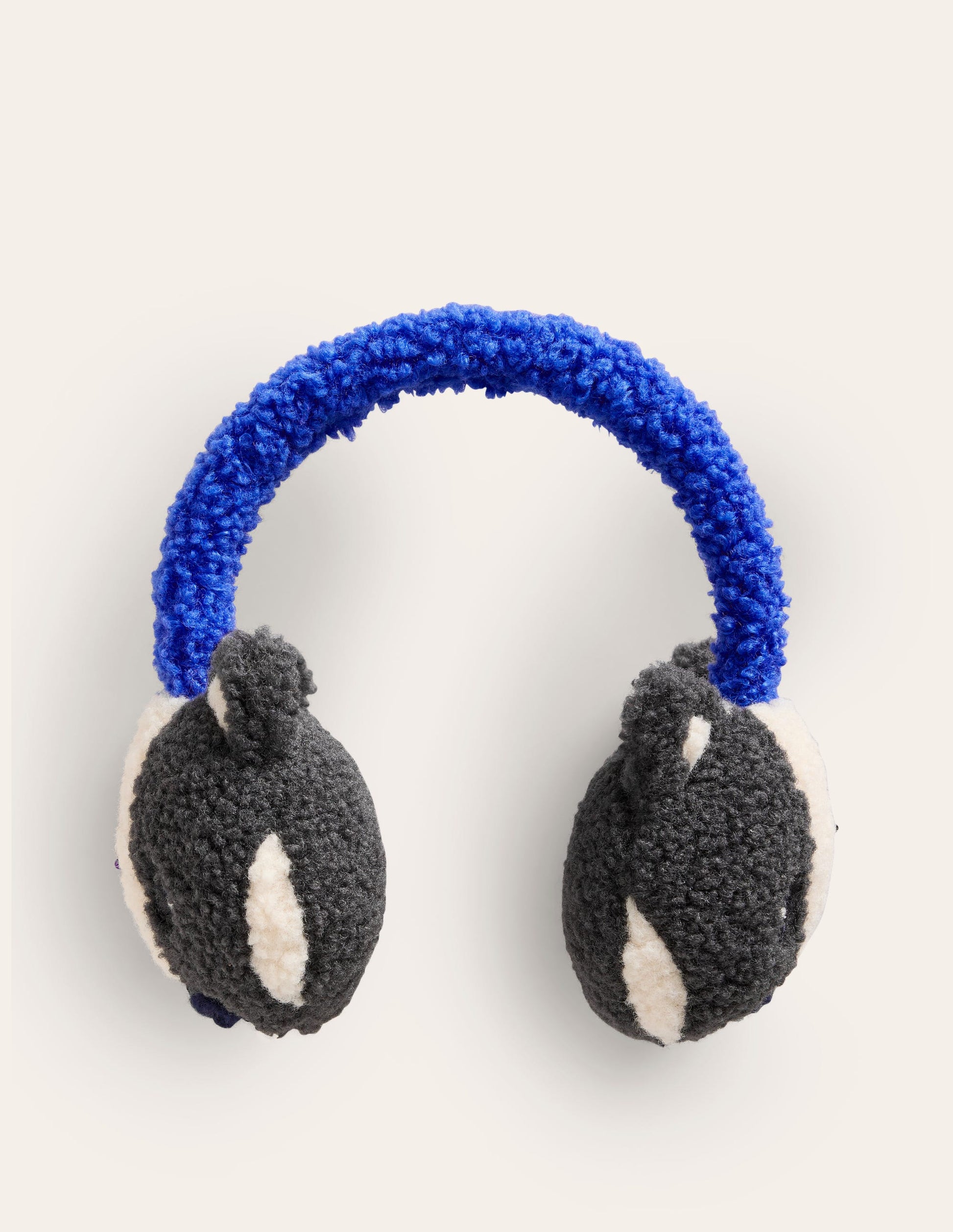 Novelty Borg Ear Muffs-Kingfisher Blue Badger-1