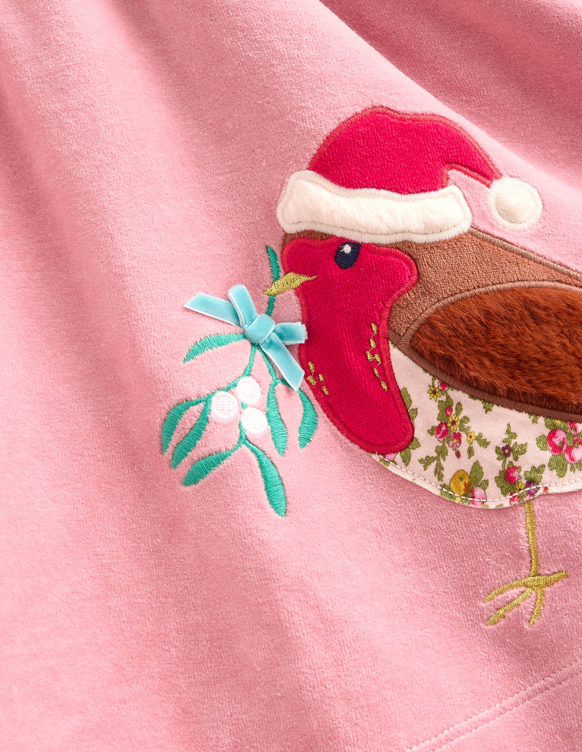 Twirly Velour Appliqué Dress-Almond Pink Robin-3