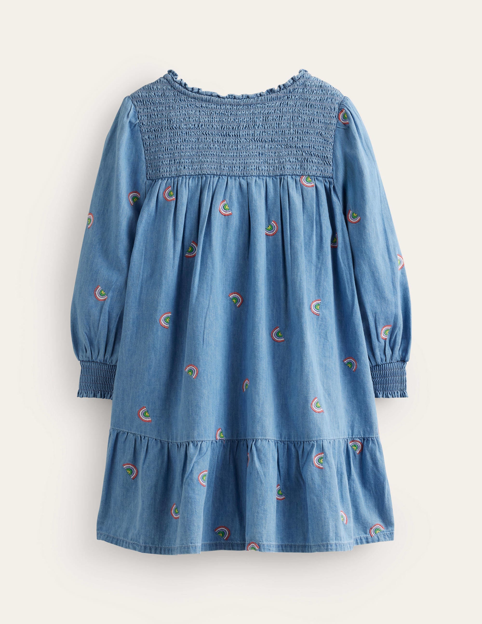 Embroidered Shirred Dress-Scattered Rainbow Embroidery - Image 2