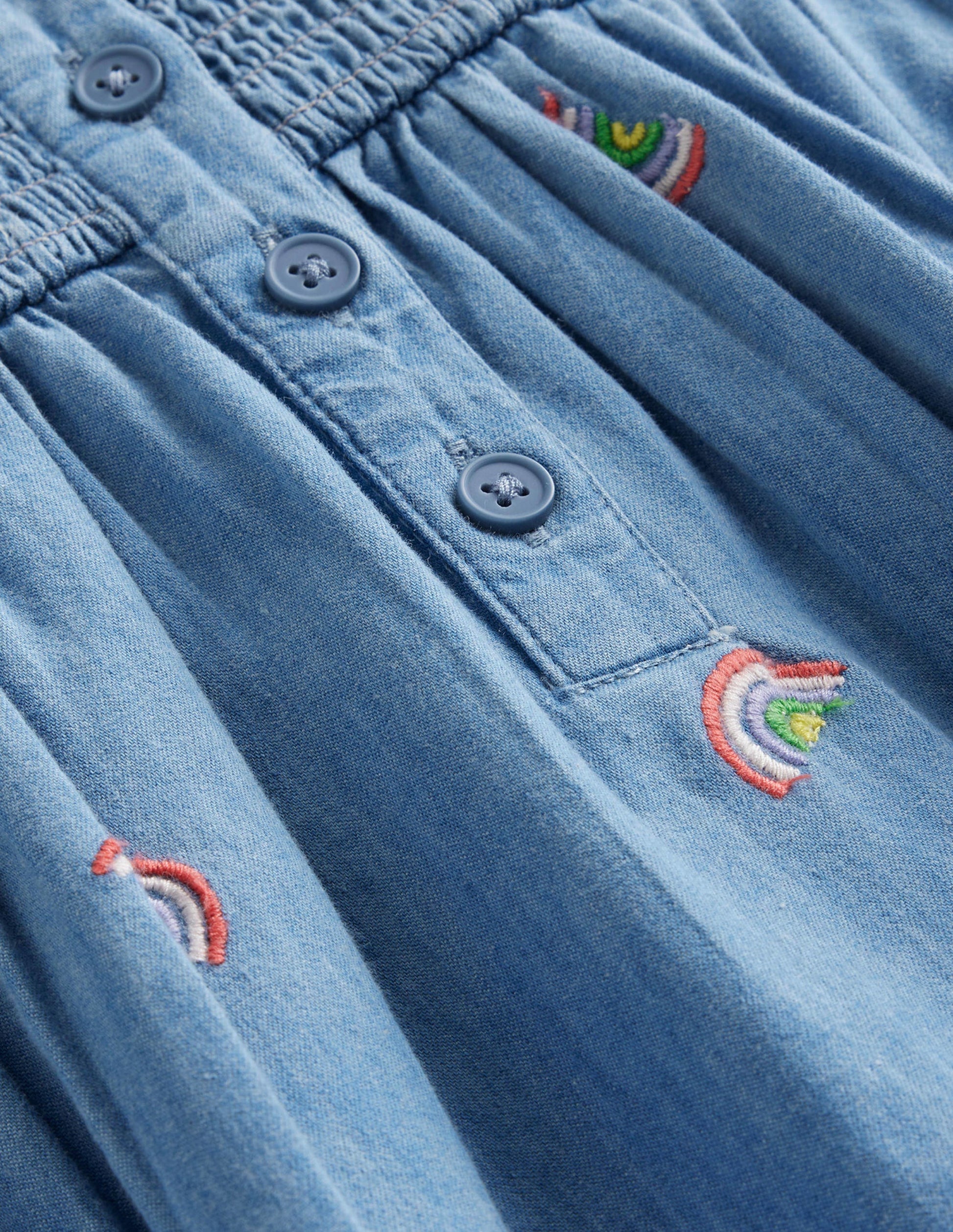 Embroidered Shirred Dress-Scattered Rainbow Embroidery-3