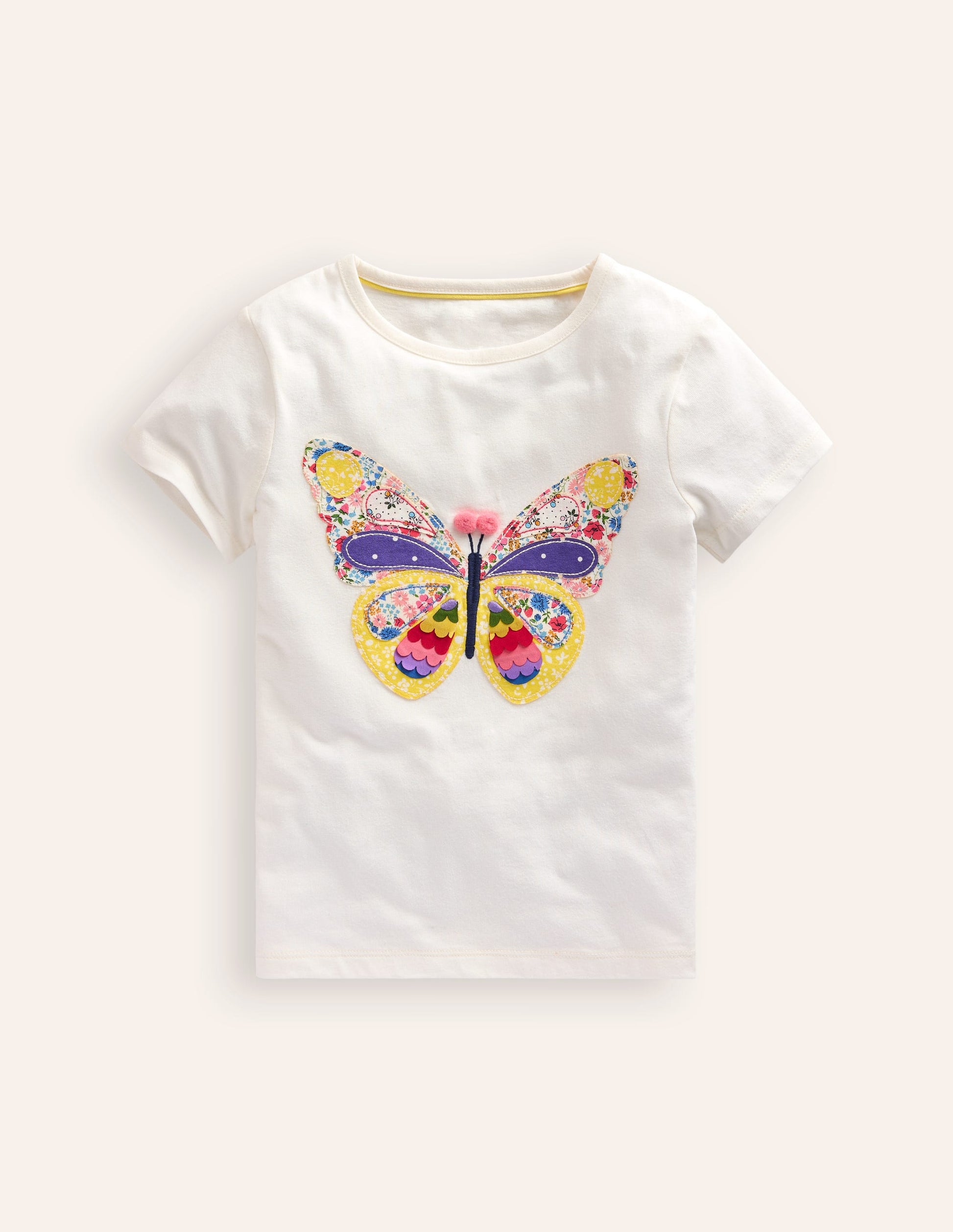 Short Sleeve Appliqué T-shirt-Ivory Butterfly-1