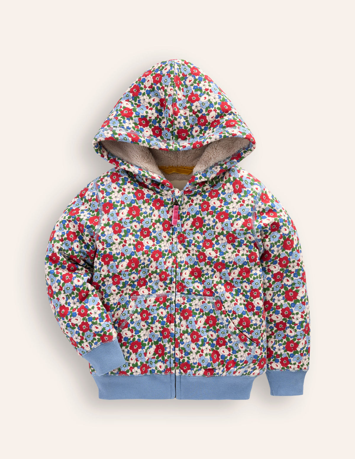 Shaggy-lined Hoodie-Glacier Blue Winter Floral-1