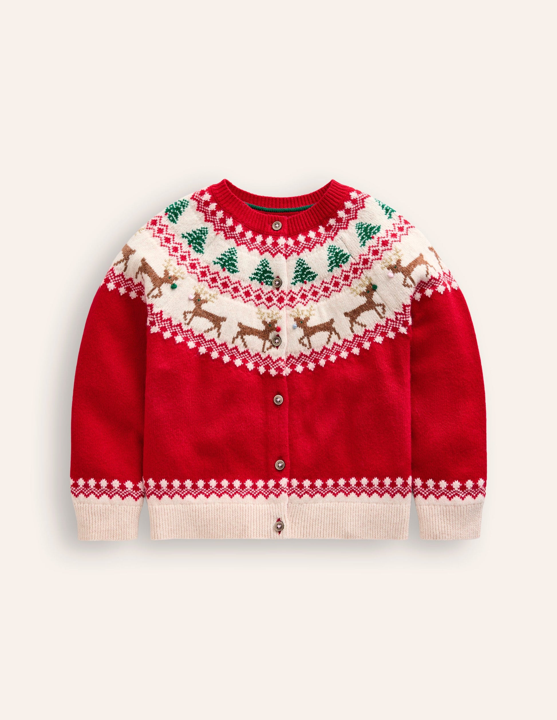 Edie Fair Isle Cardigan-Poppy Red Reindeer-1