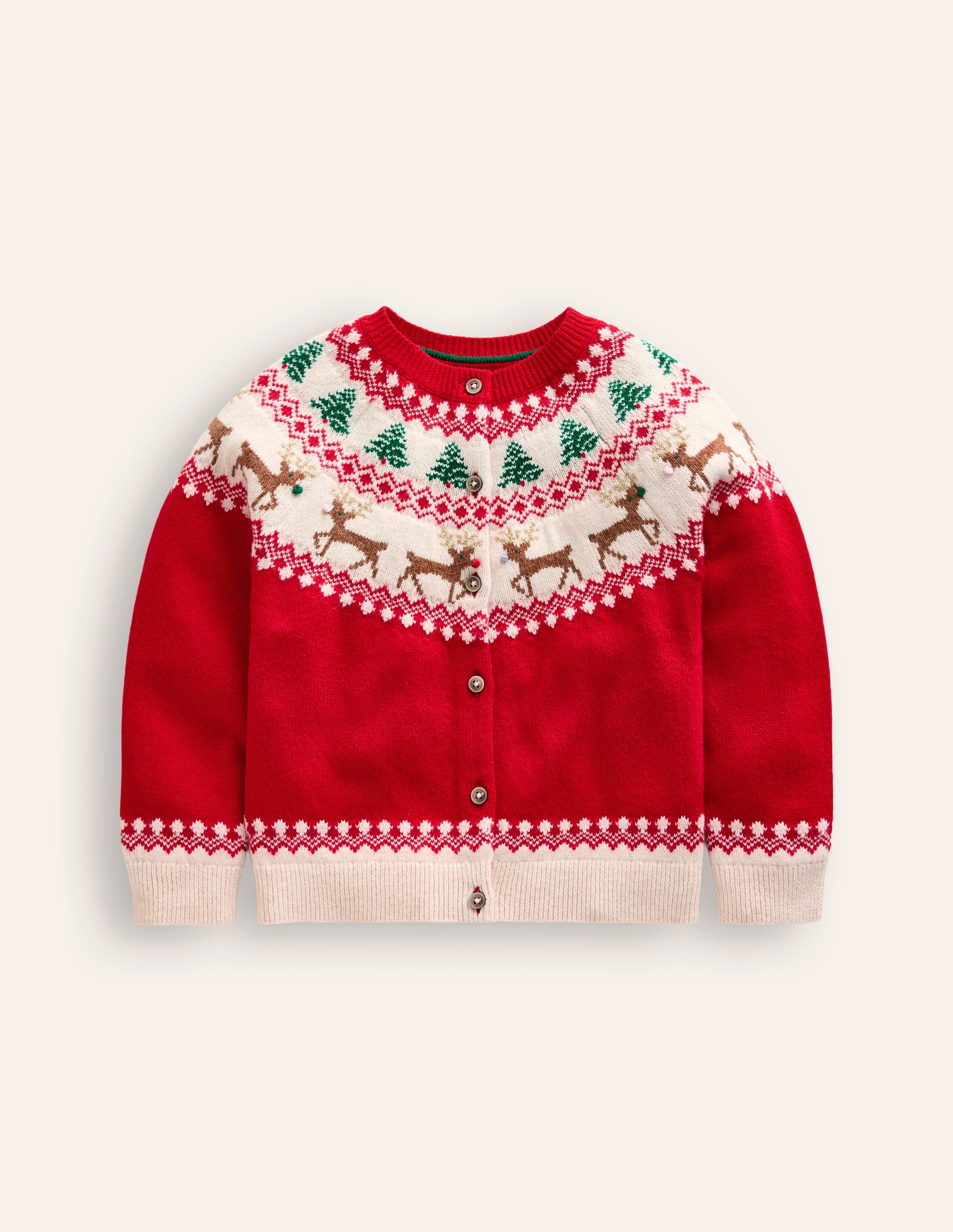 Edie Fair Isle Cardigan-Poppy Red Reindeer - Image 1