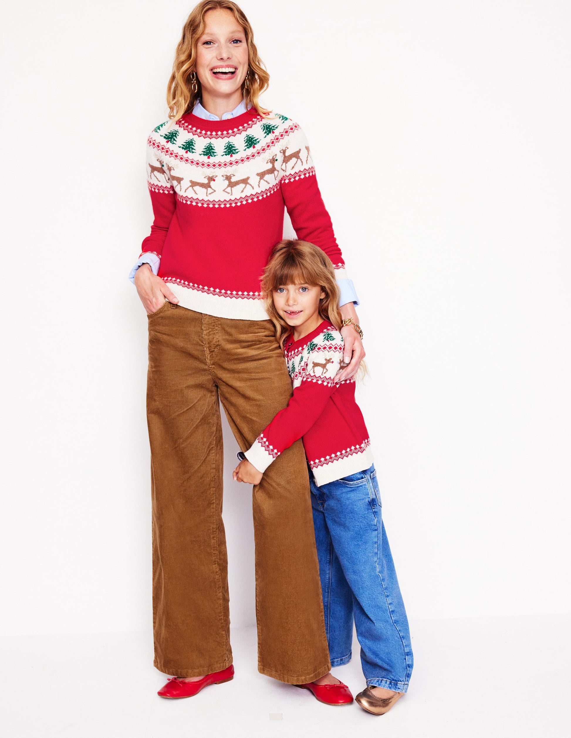 Edie Fair Isle Cardigan-Poppy Red Reindeer-4