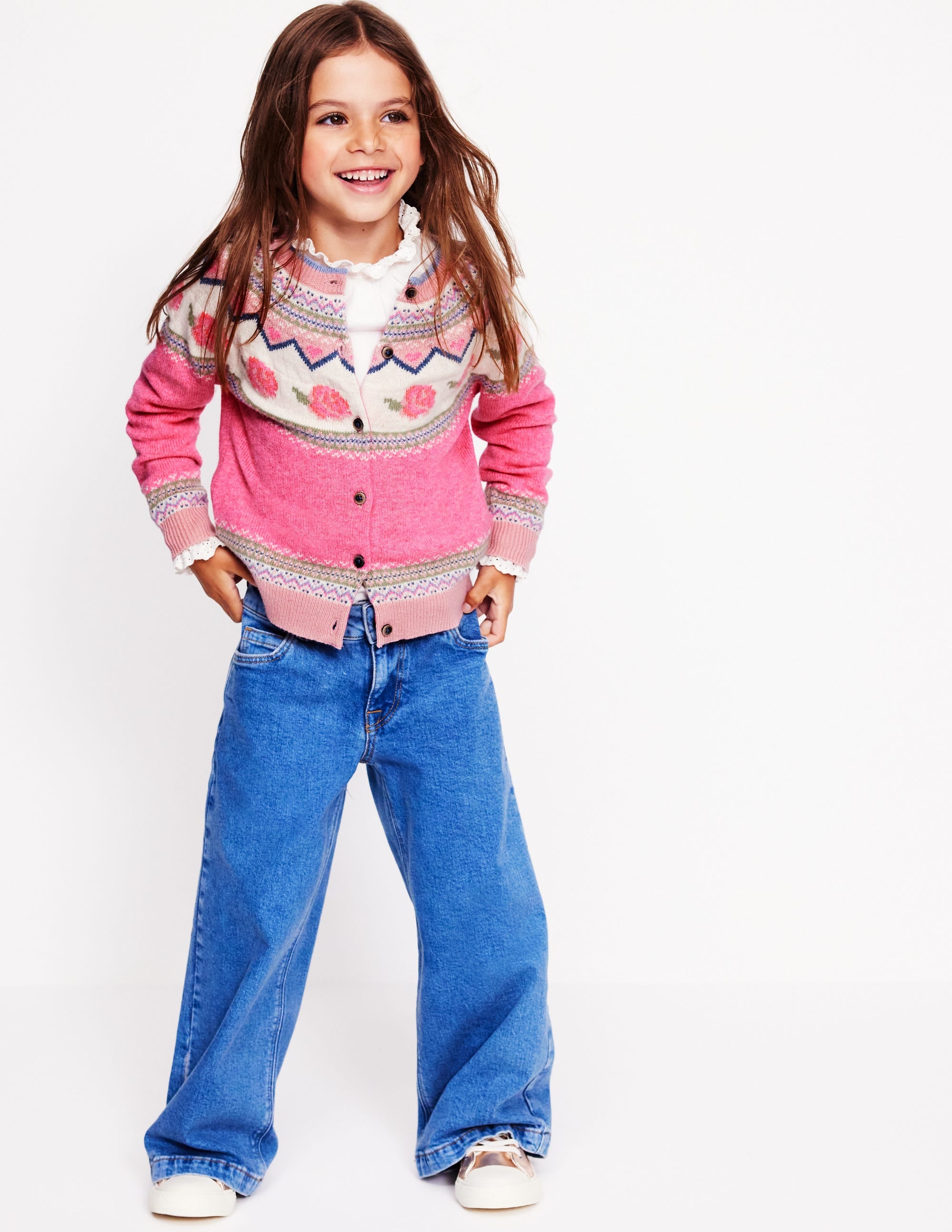 Edie Fair Isle Cardigan-Jam Marl Roses - Image 1