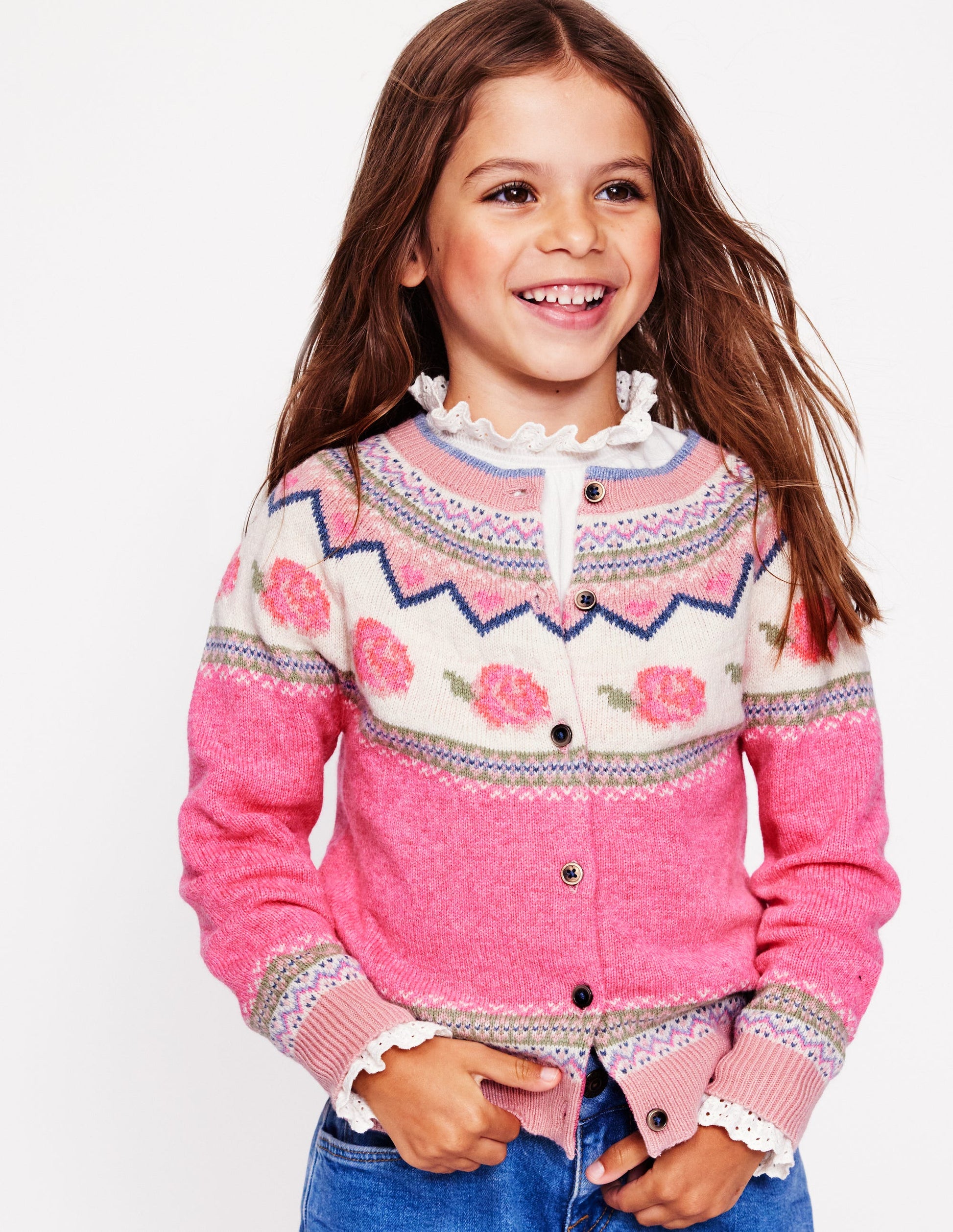 Edie Fair Isle Cardigan-Jam Marl Roses-2