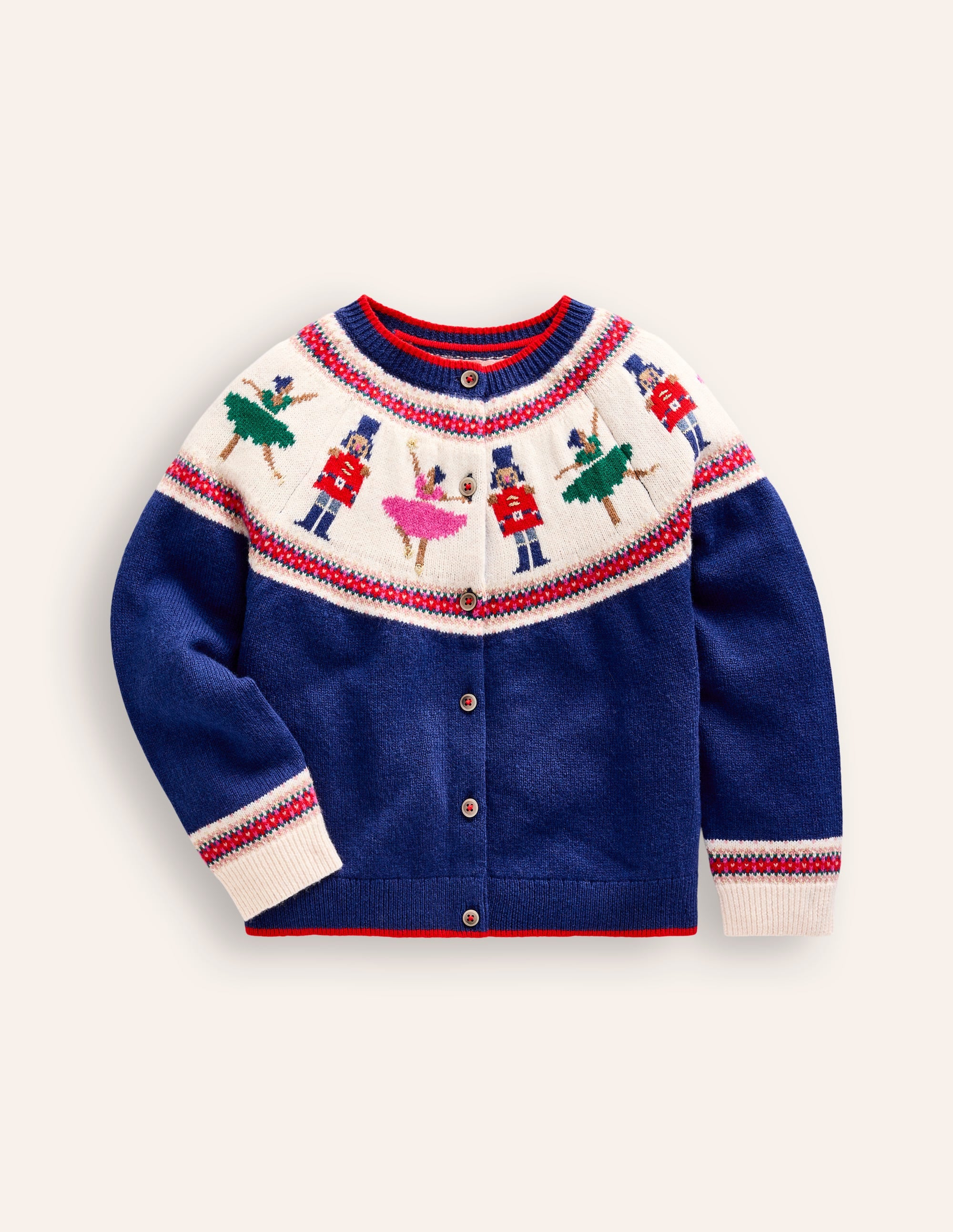 Edie Fair Isle Cardigan-Sapphire Blue Nutcracker - Image 2