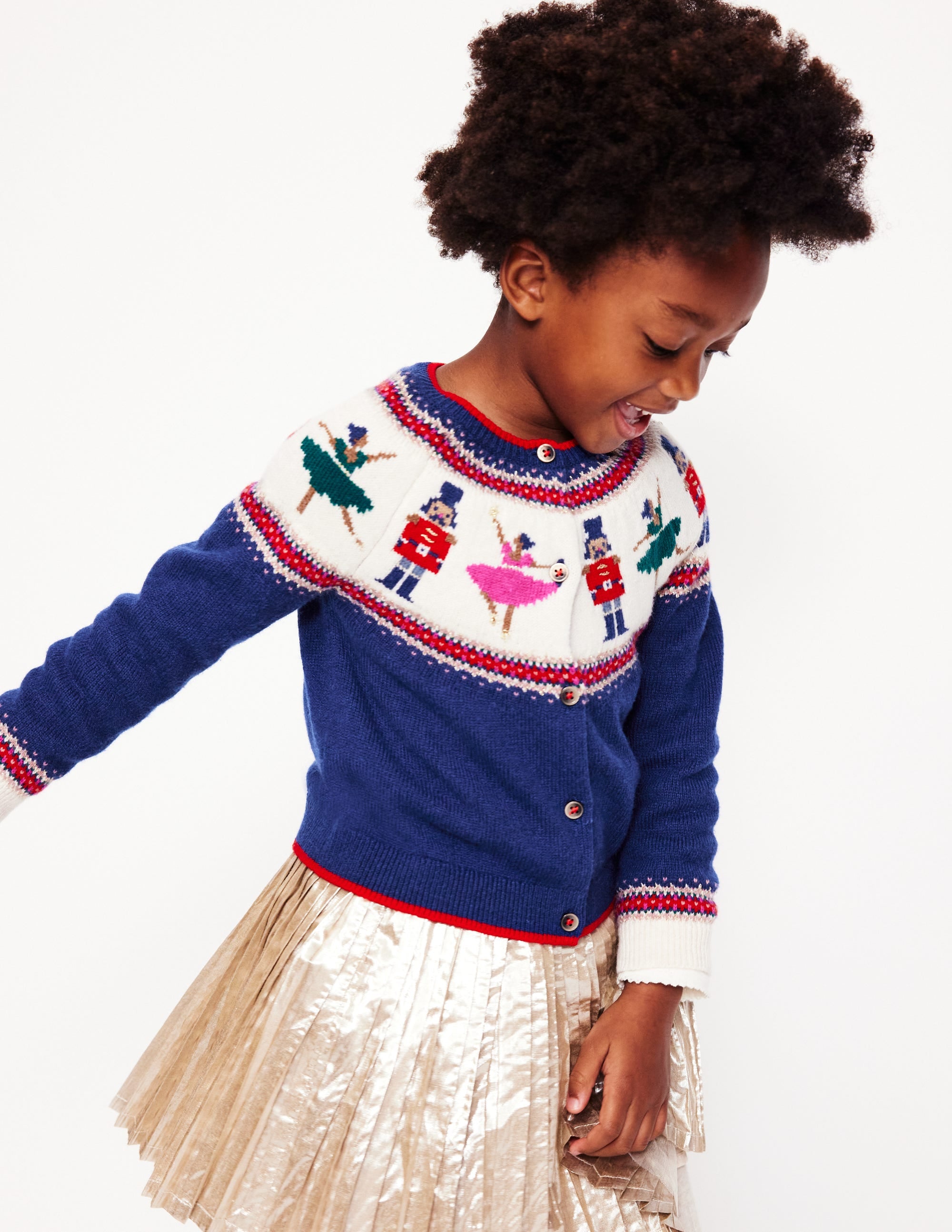 Edie Fair Isle Cardigan-Sapphire Blue Nutcracker - Image 7