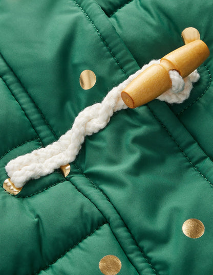 Longline Padded Coat-Jewel Green Gold Foil Confetti-8