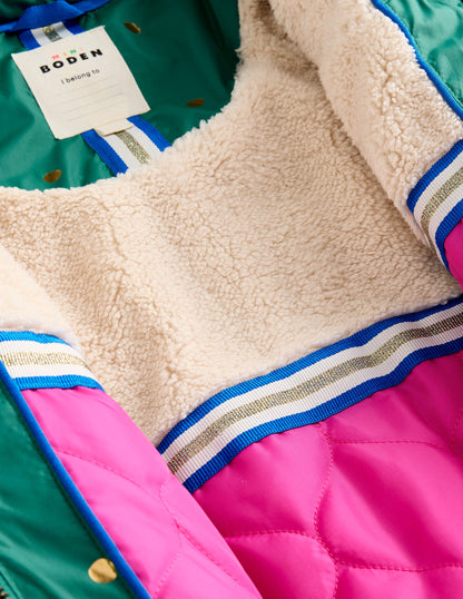 Longline Padded Coat-Jewel Green Gold Foil Confetti-10