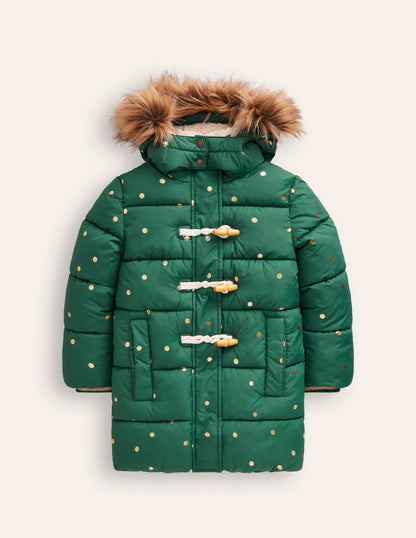 Longline Padded Coat-Jewel Green Gold Foil Confetti-6