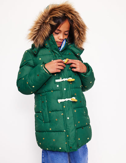 Longline Padded Coat-Jewel Green Gold Foil Confetti-2